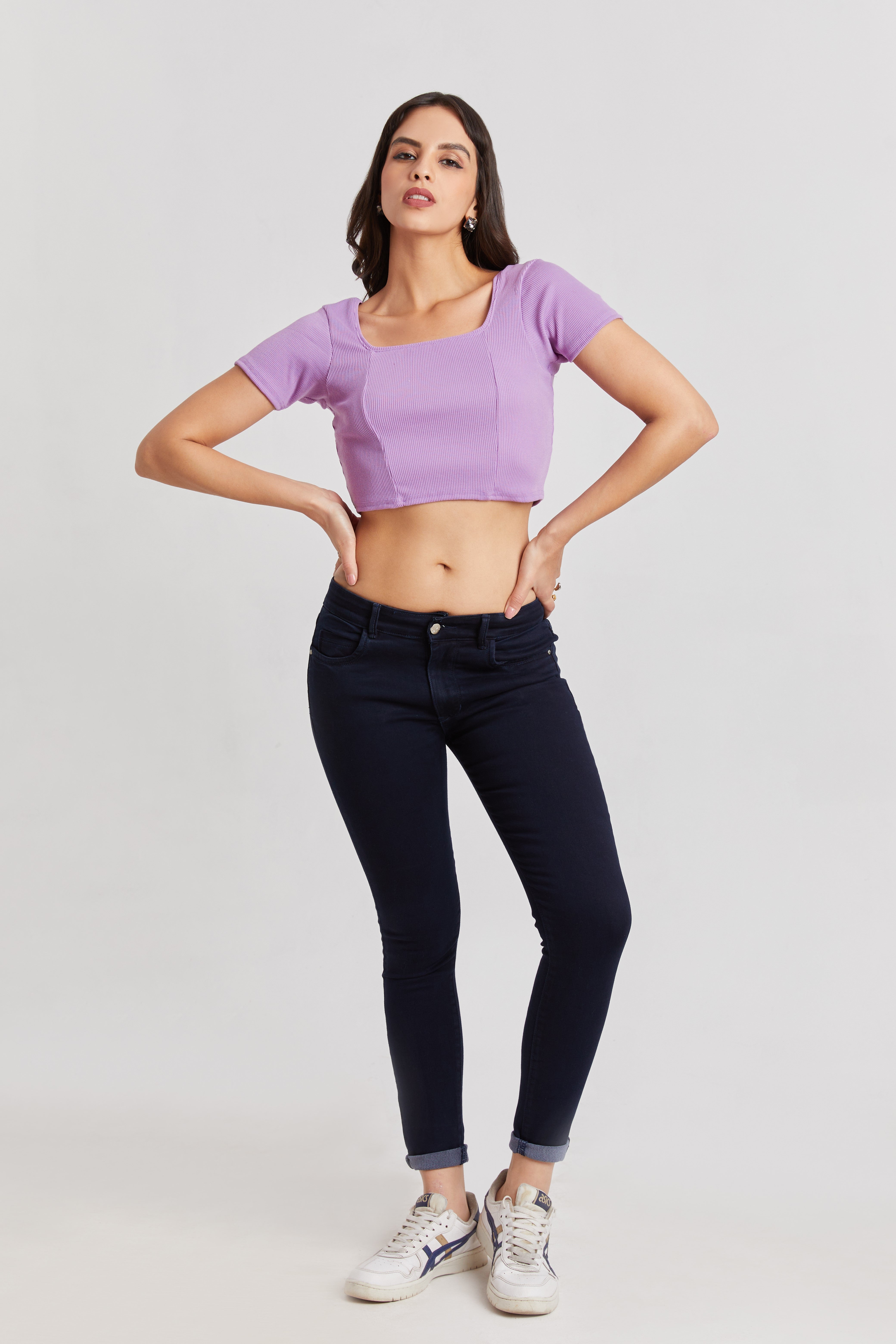 Black Ribbed Square Neck Crop Top