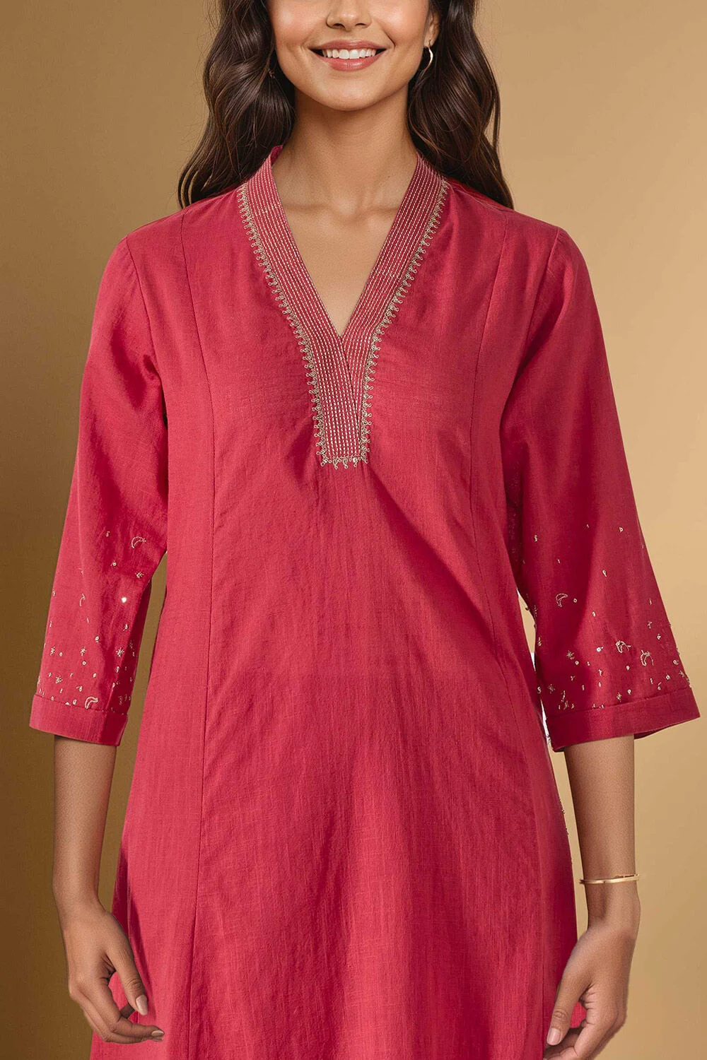 Deep Red Festive Kurta Set with Dupatta