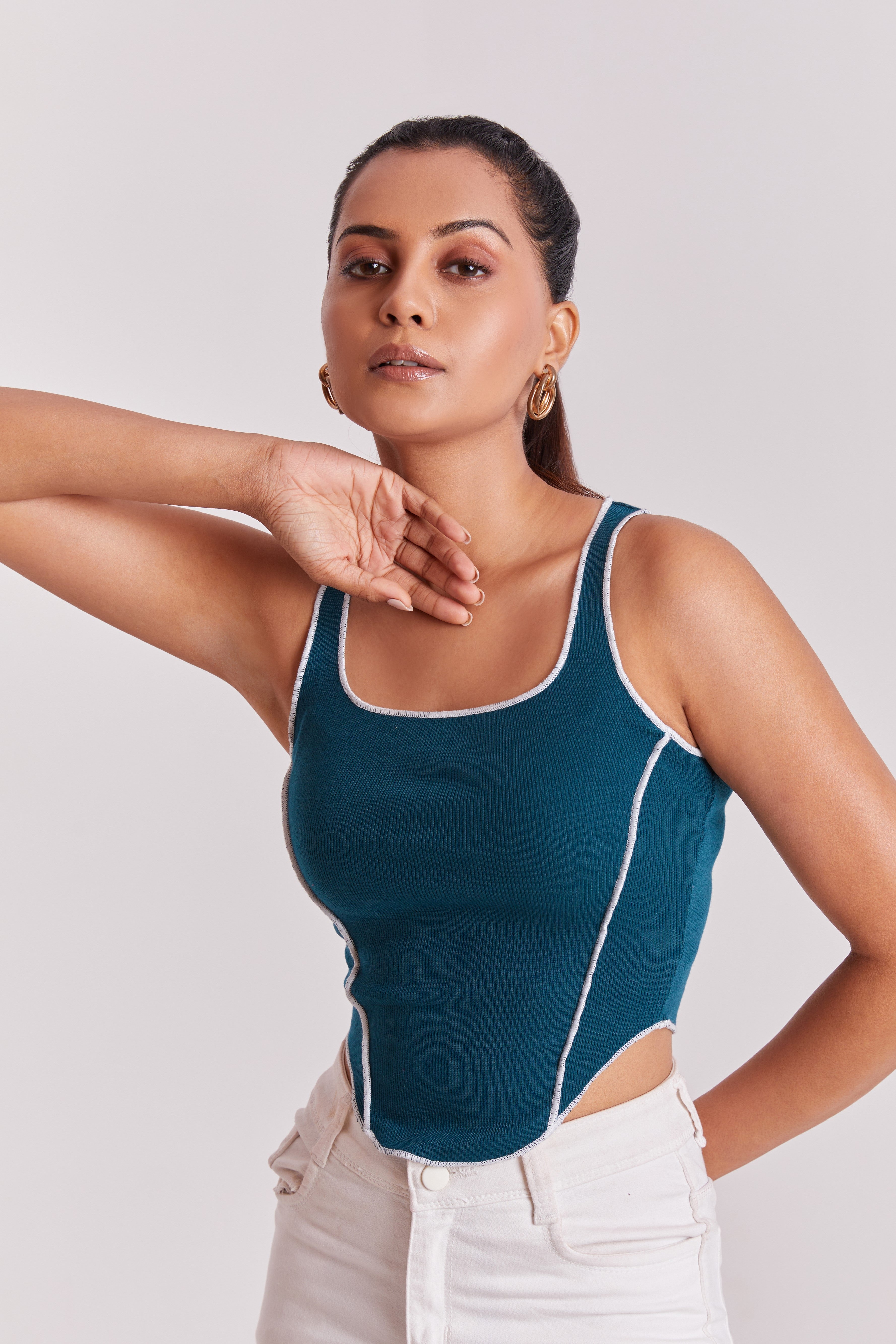 Tail Green Contrast Stitch Tank Top
