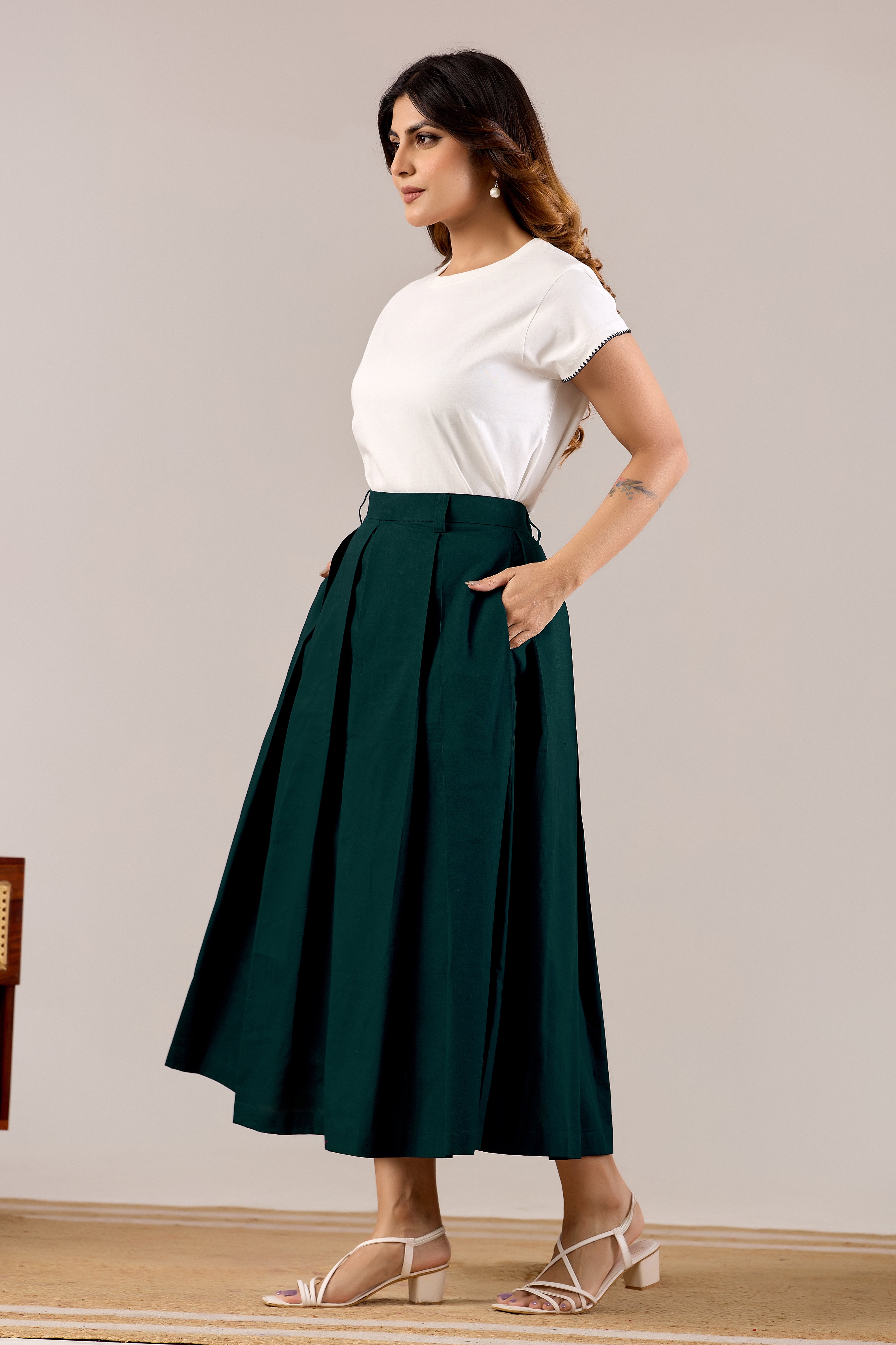 Sandstone Flow Pleated Skirt