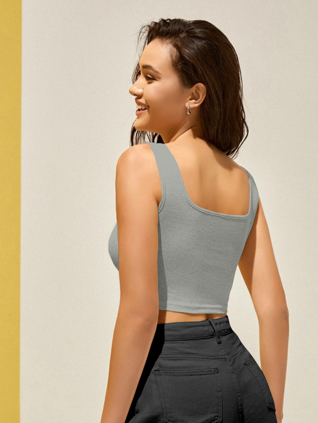 Grey Ribbed Cropped Tank
