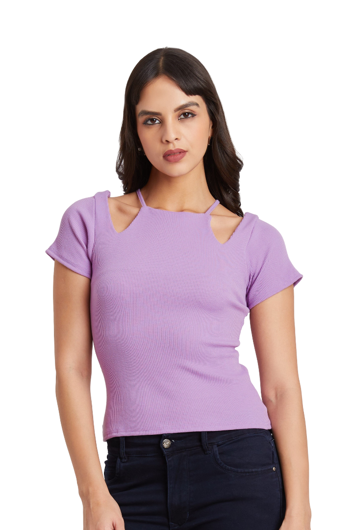 Midnight Black Ribbed Cutout Top