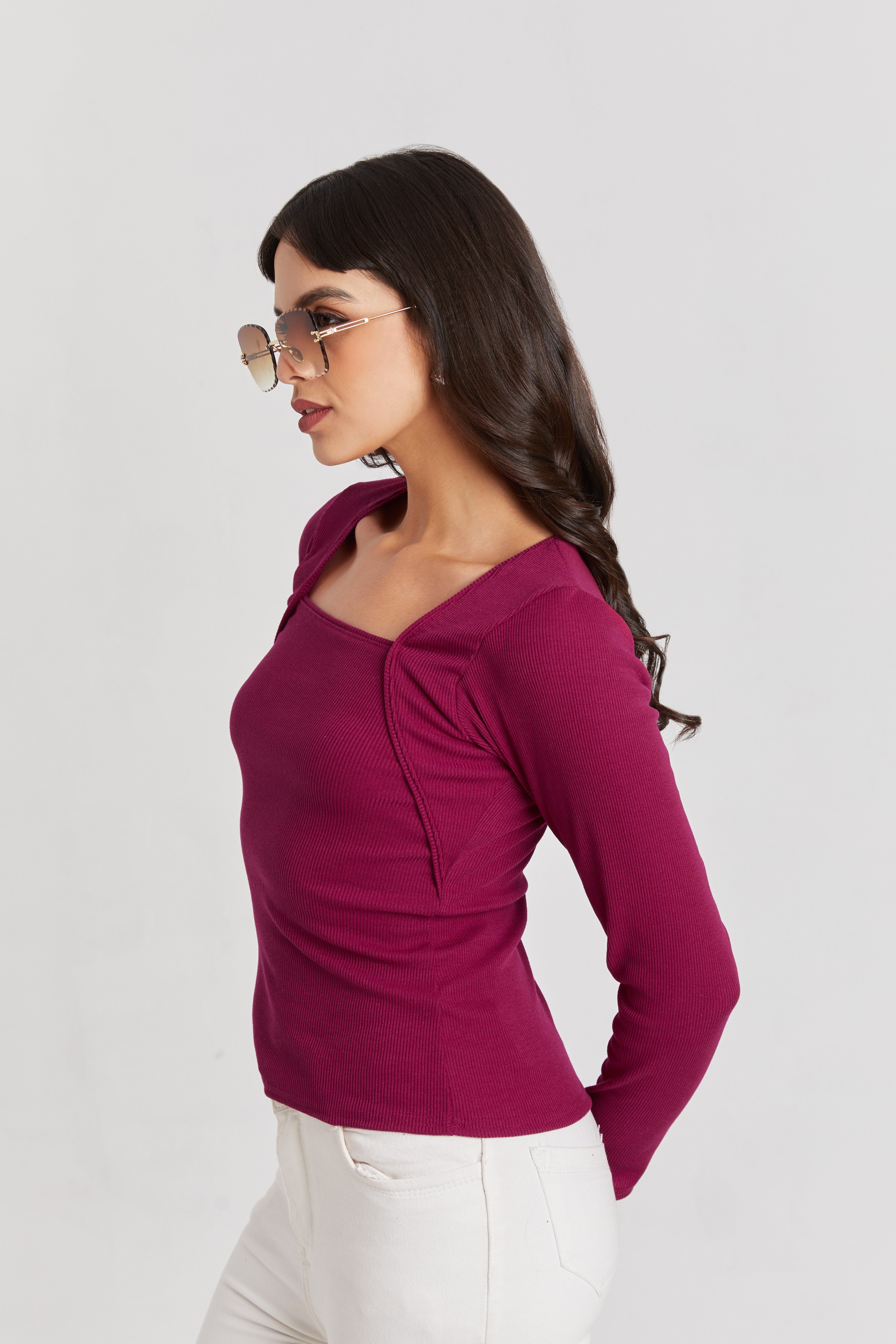 Black Ribbed Square Neck Top
