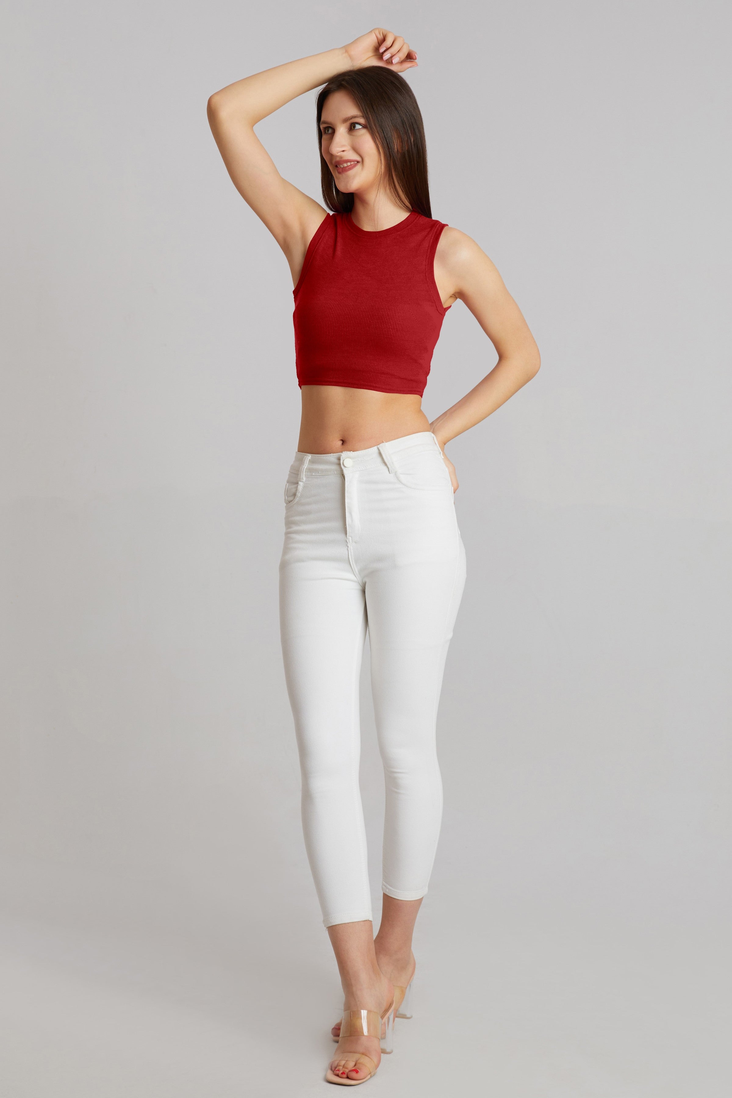 Bright Orange Ribbed Sleeveless Crop Top
