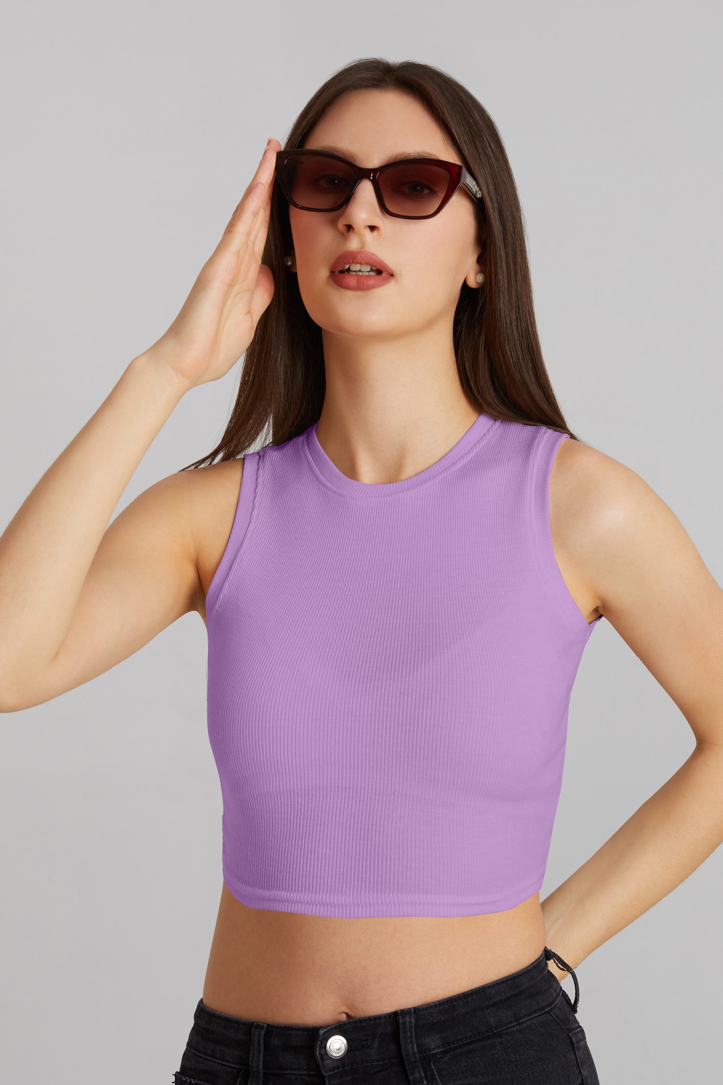 Bright Orange Ribbed Sleeveless Crop Top