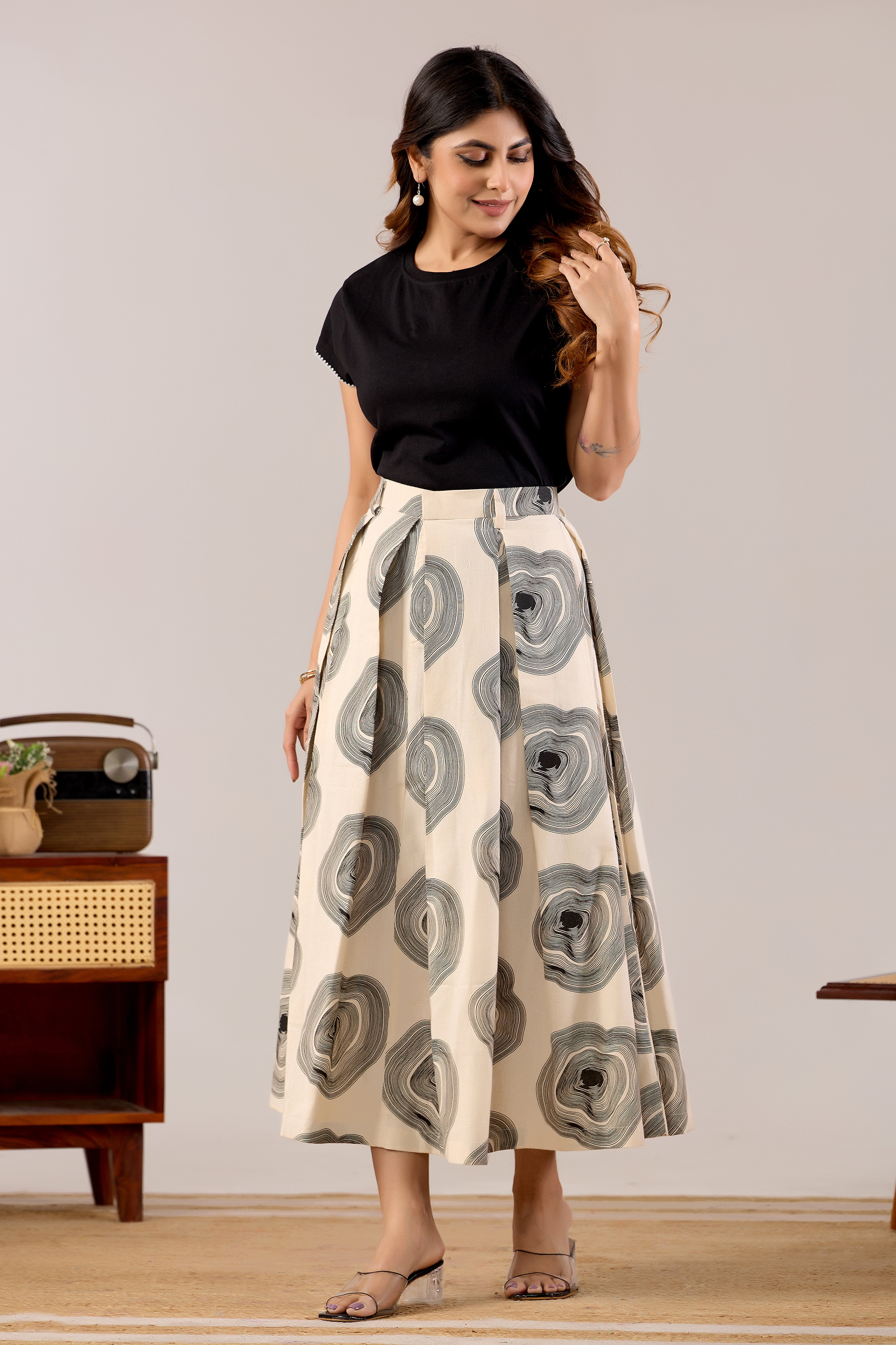 Stone Ripple A-Line Midi Skirt
