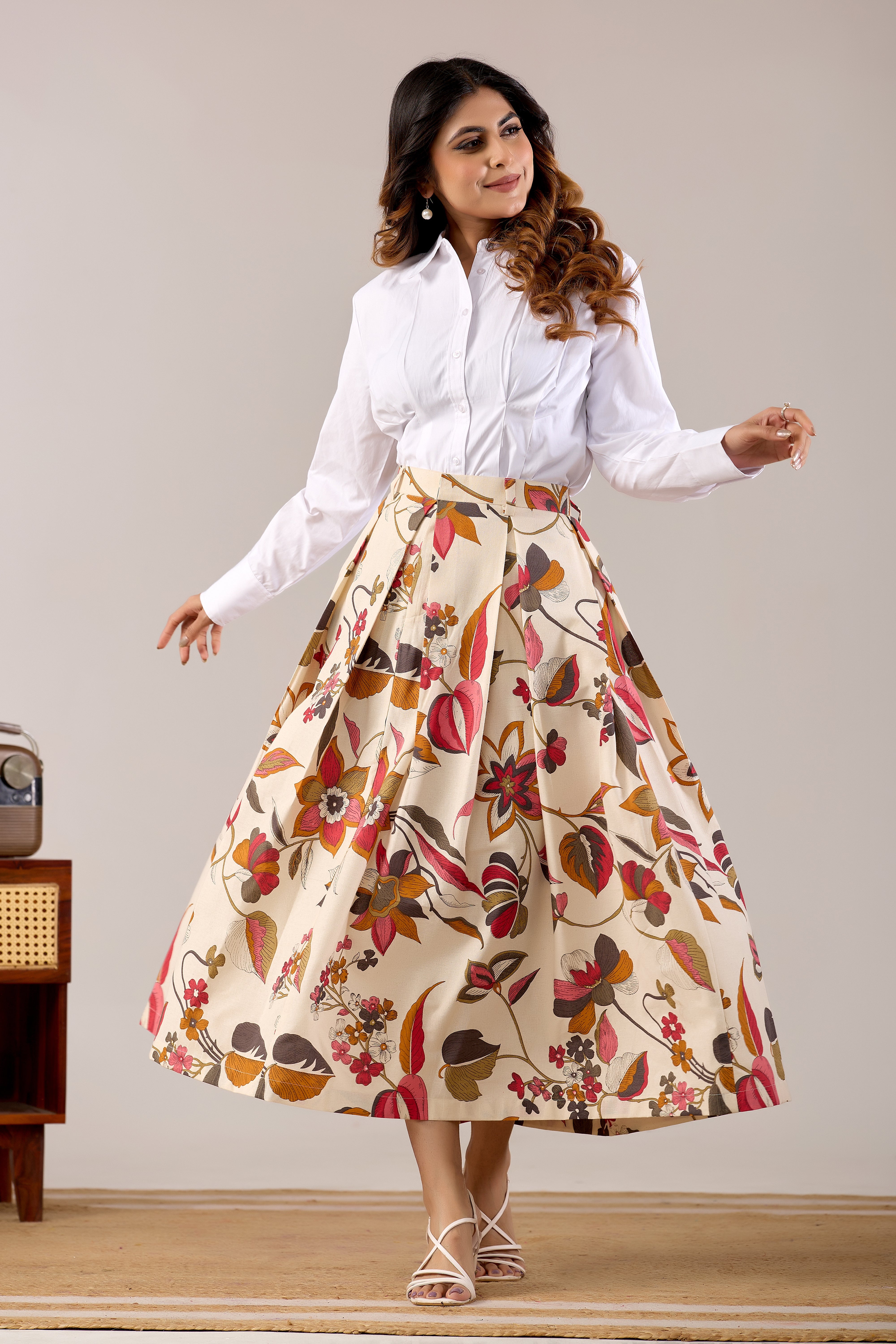 Autumn Bloom Pleated Midi Skirt
