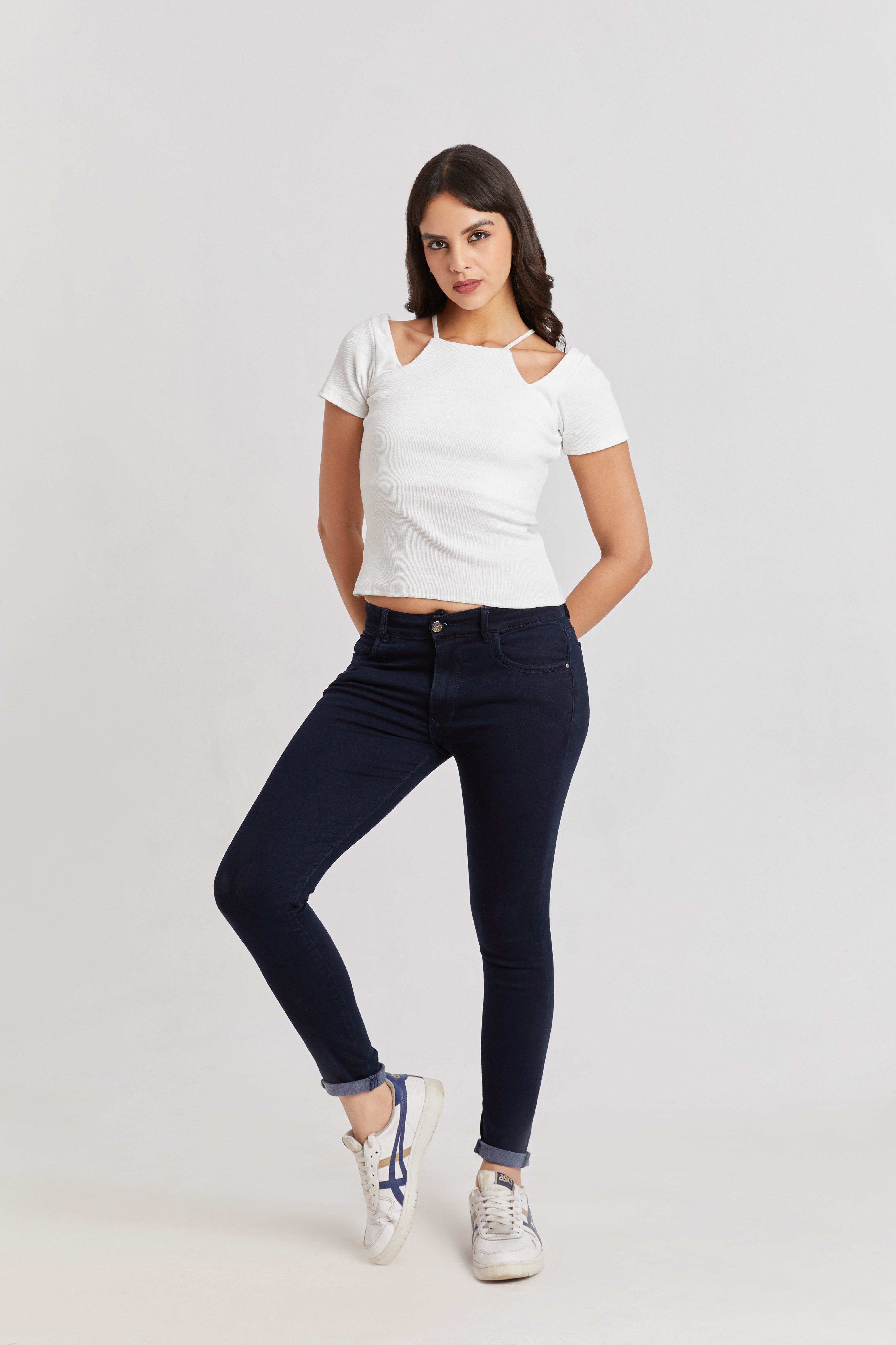 Midnight White Ribbed Cutout Top