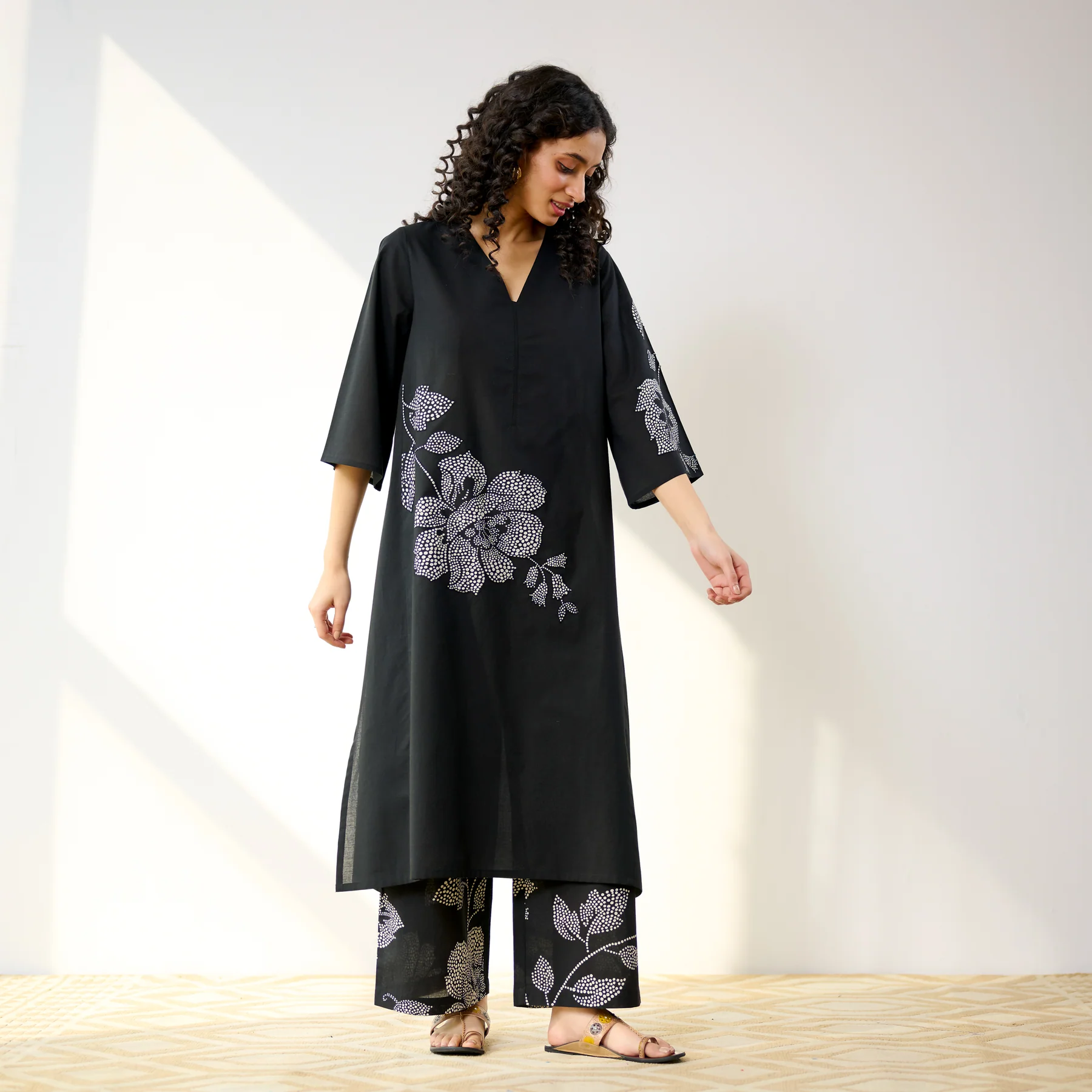Black Floral Printed Kurta with Palazzo