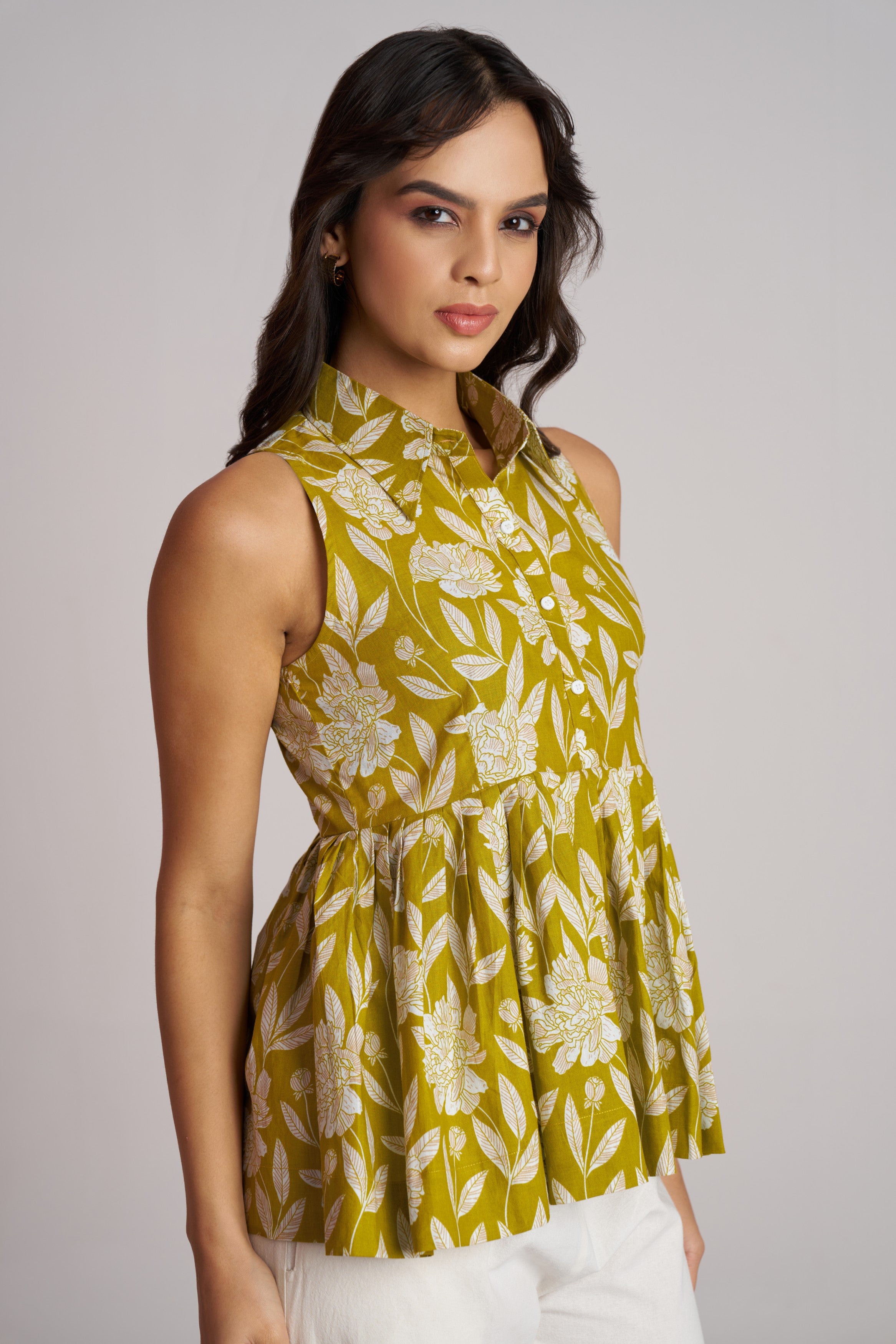 Teal Bloom Sleeveless Peplum Top