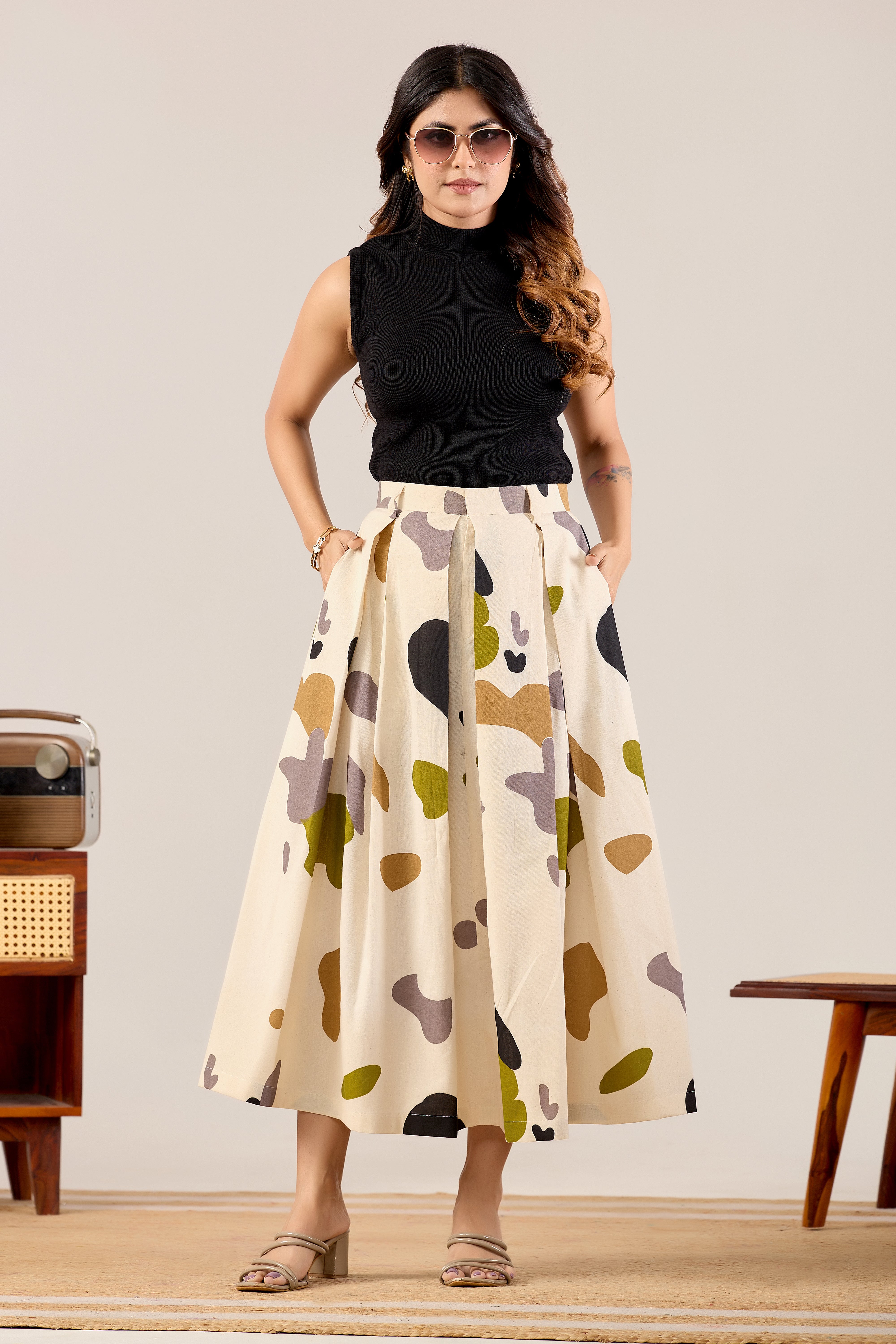 Pebble Pop Printed Midi Skirt