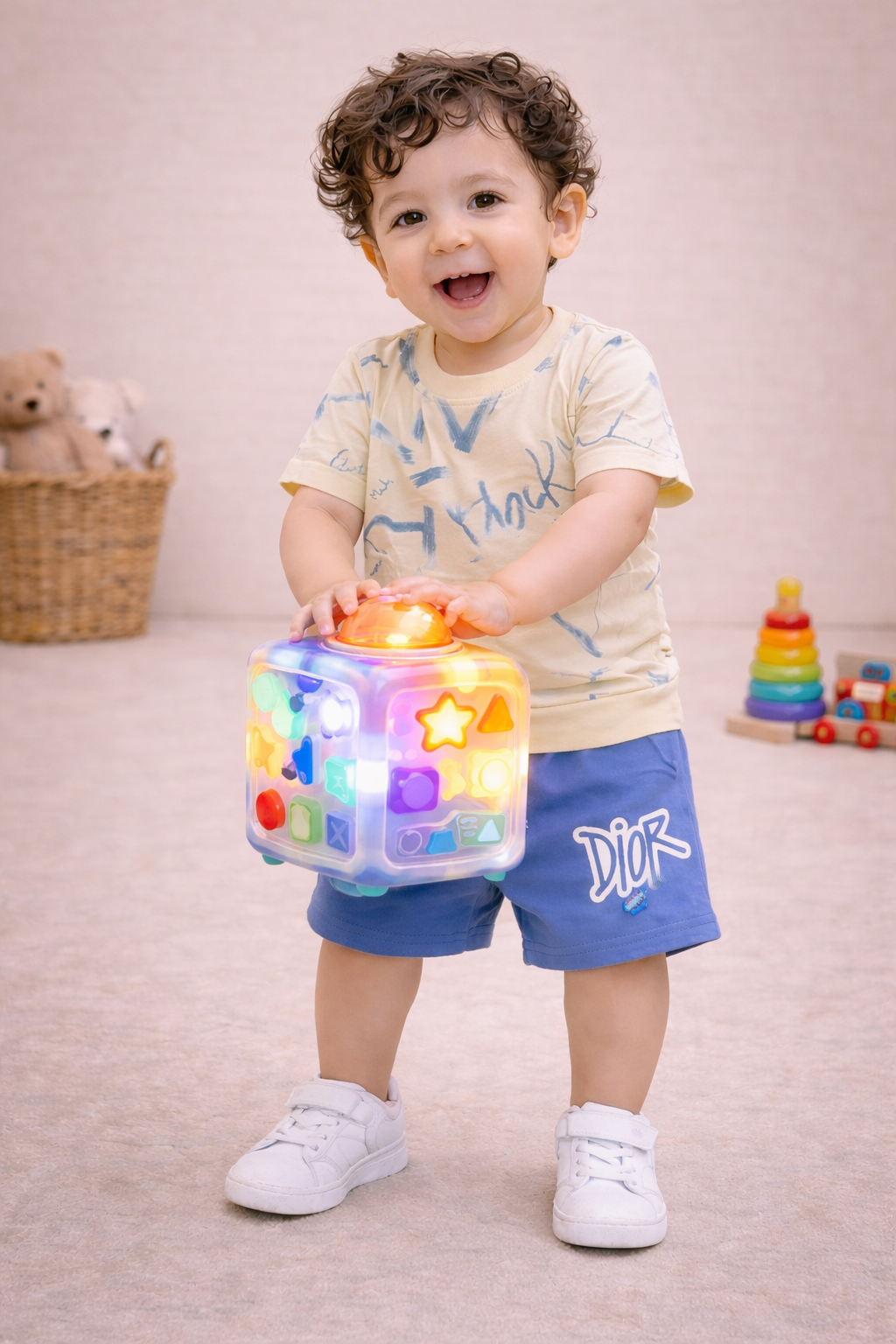 Kids Cream & Rust Orange Co-ord Set with Printed Shorts