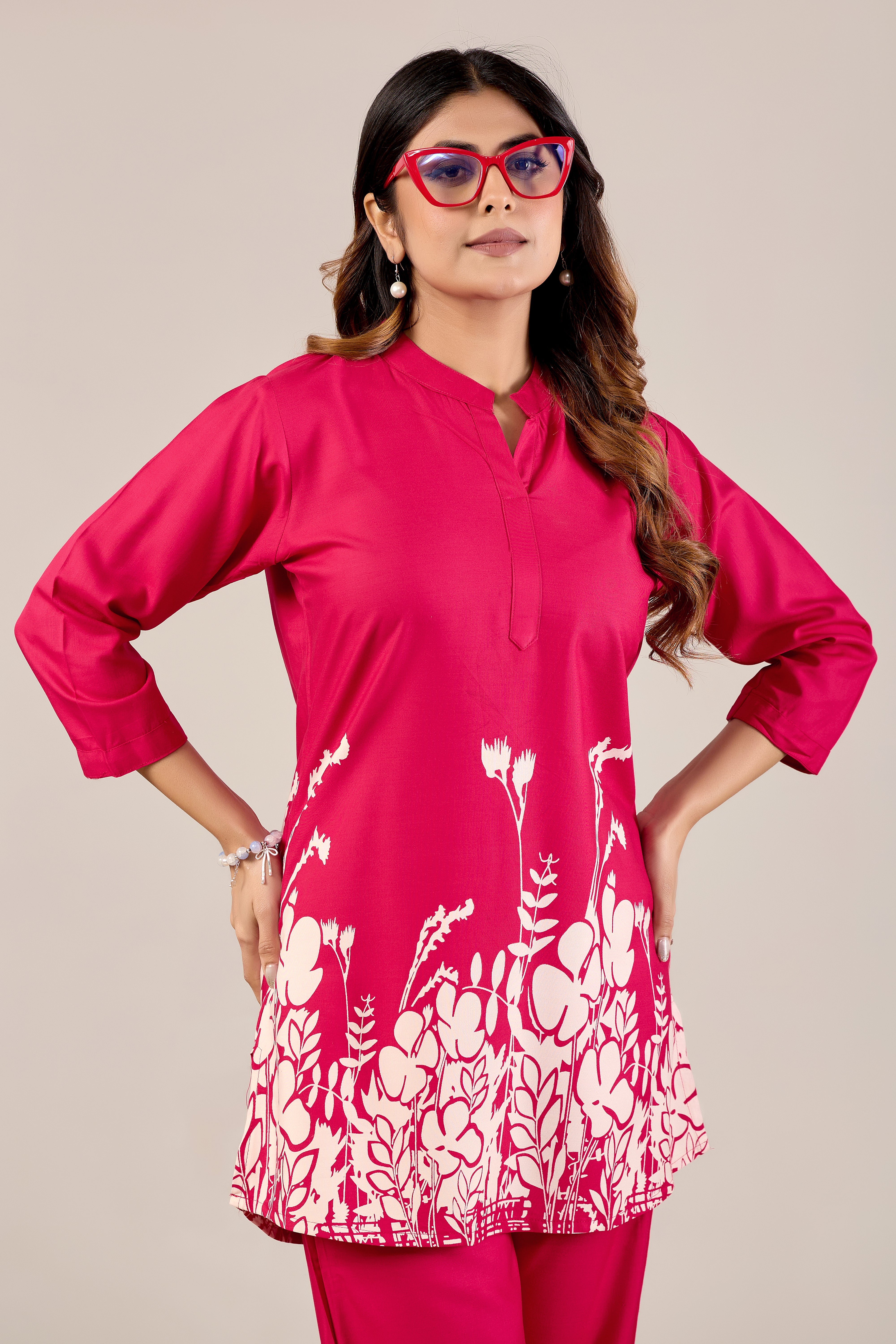Rani Pink Floral Hemline Co-ord Set