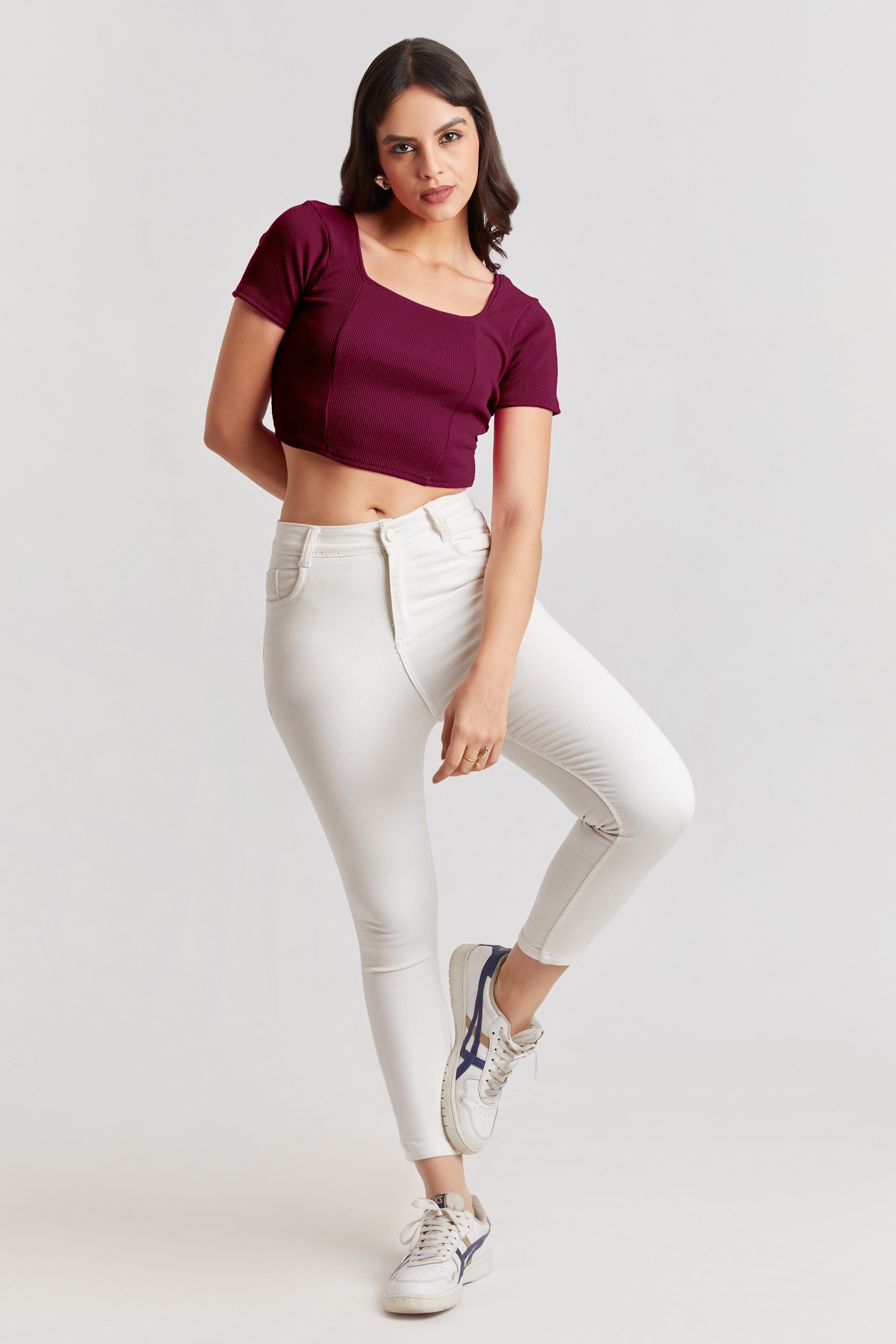 Black Ribbed Square Neck Crop Top