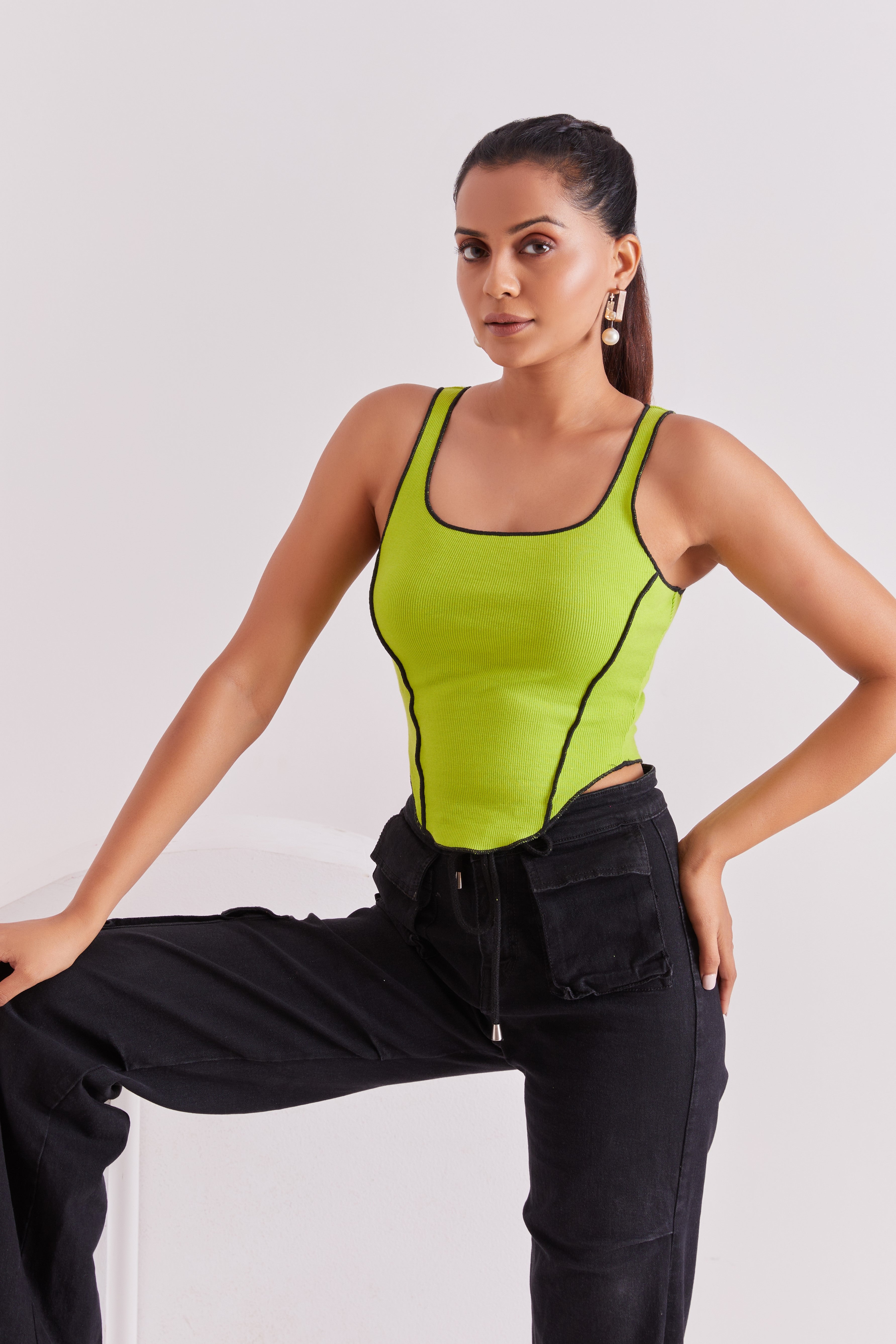 Neon Ribbed Sleeveless Fitted Top