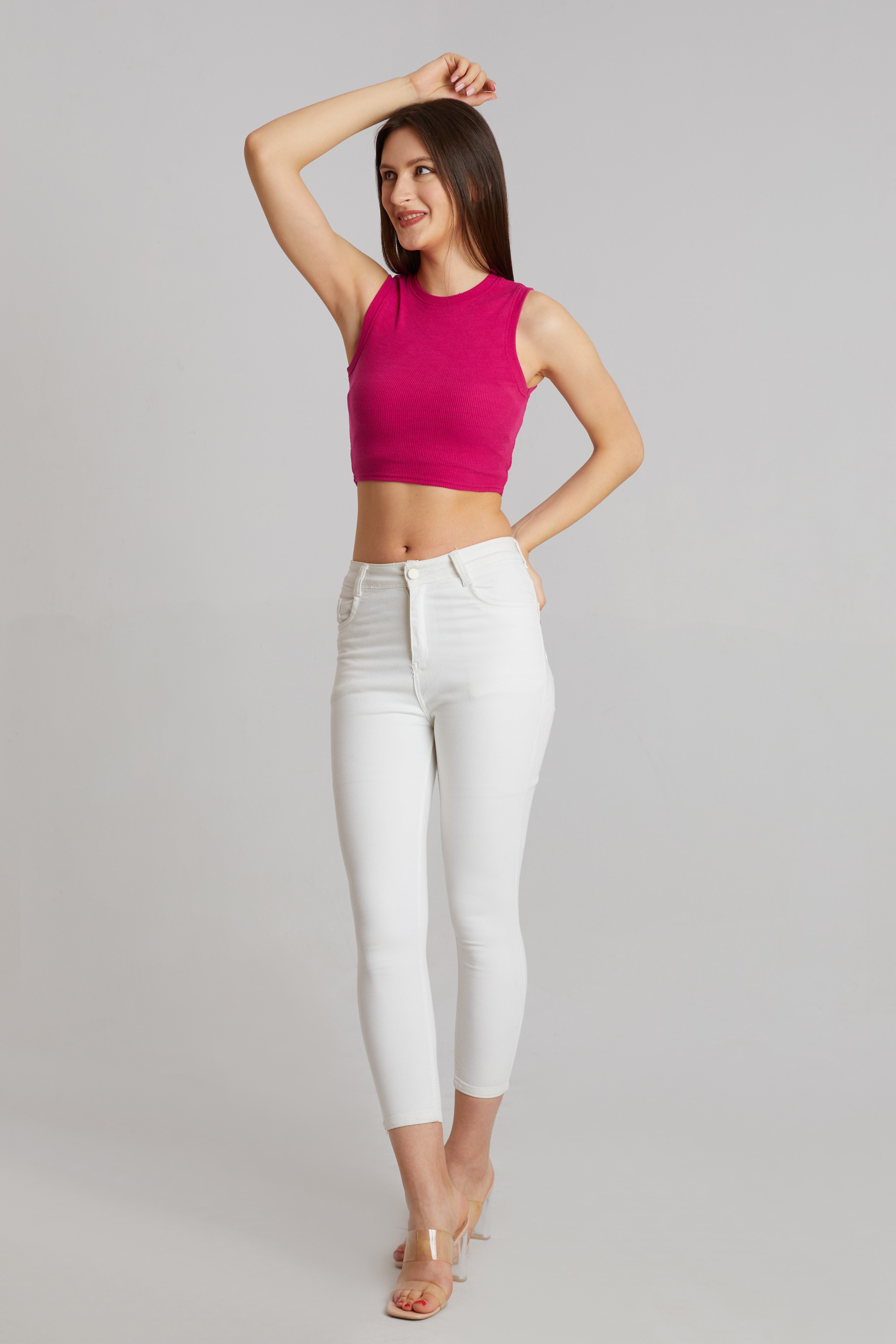 Bright Orange Ribbed Sleeveless Crop Top