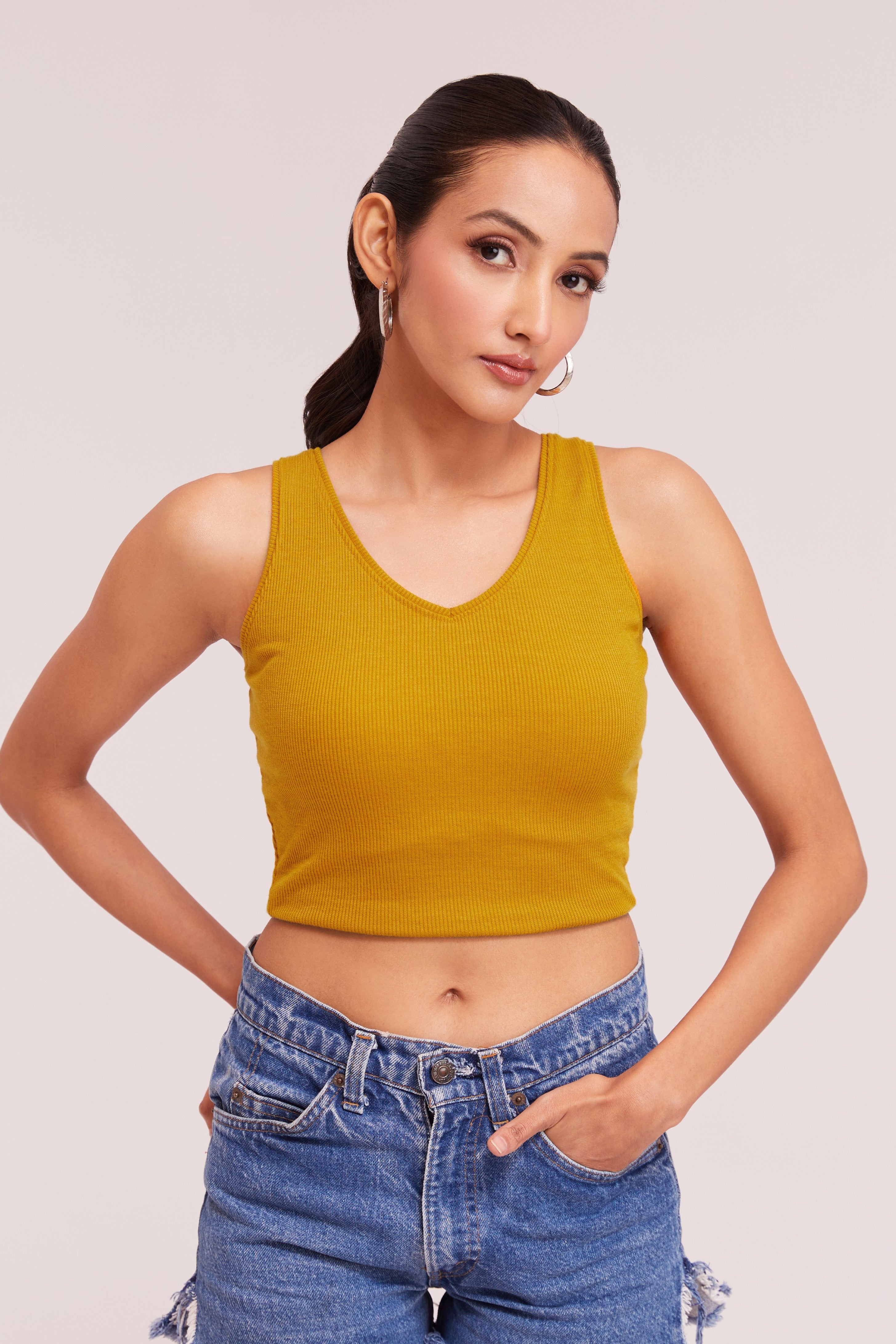 Black Ribbed Scoop Neck Sleeveless Crop Top