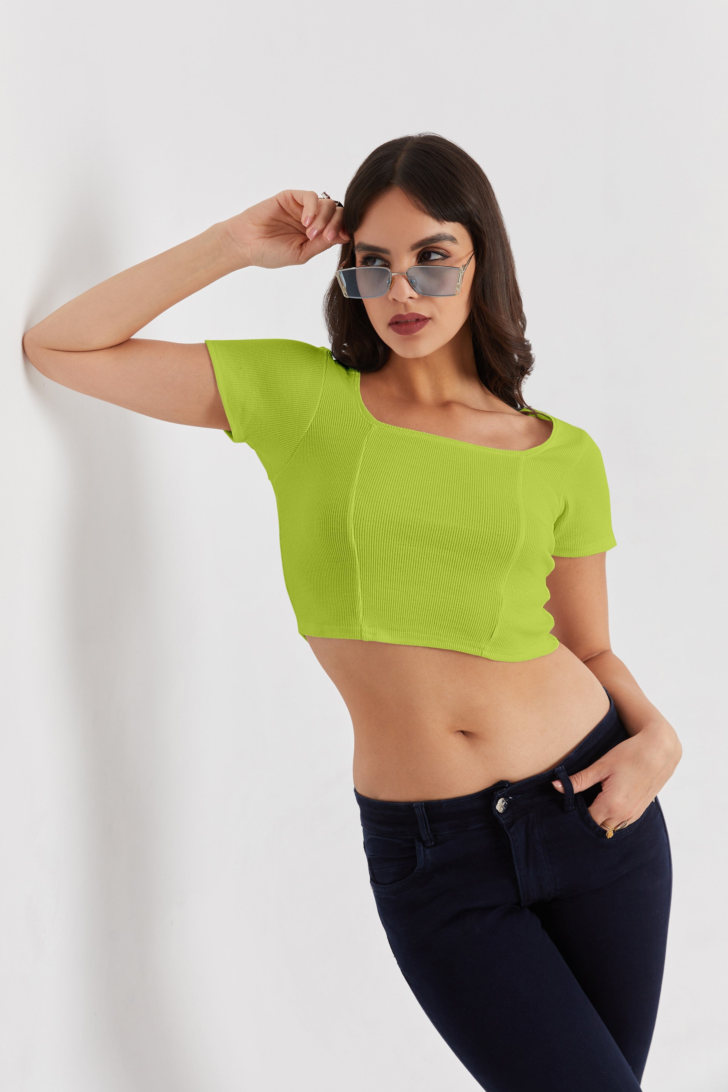 Black Ribbed Square Neck Crop Top