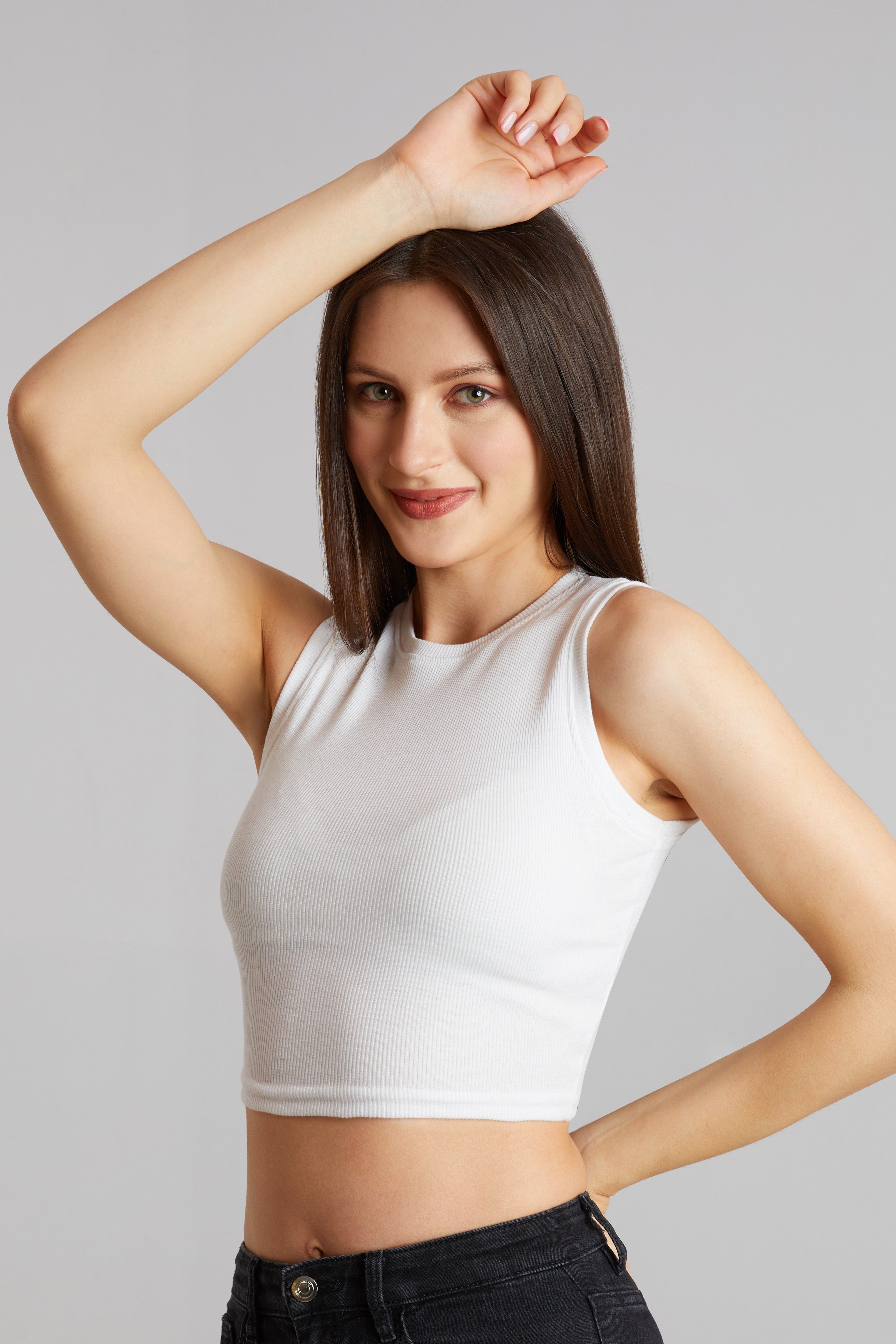 Classic White Ribbed Sleeveless Crop Top