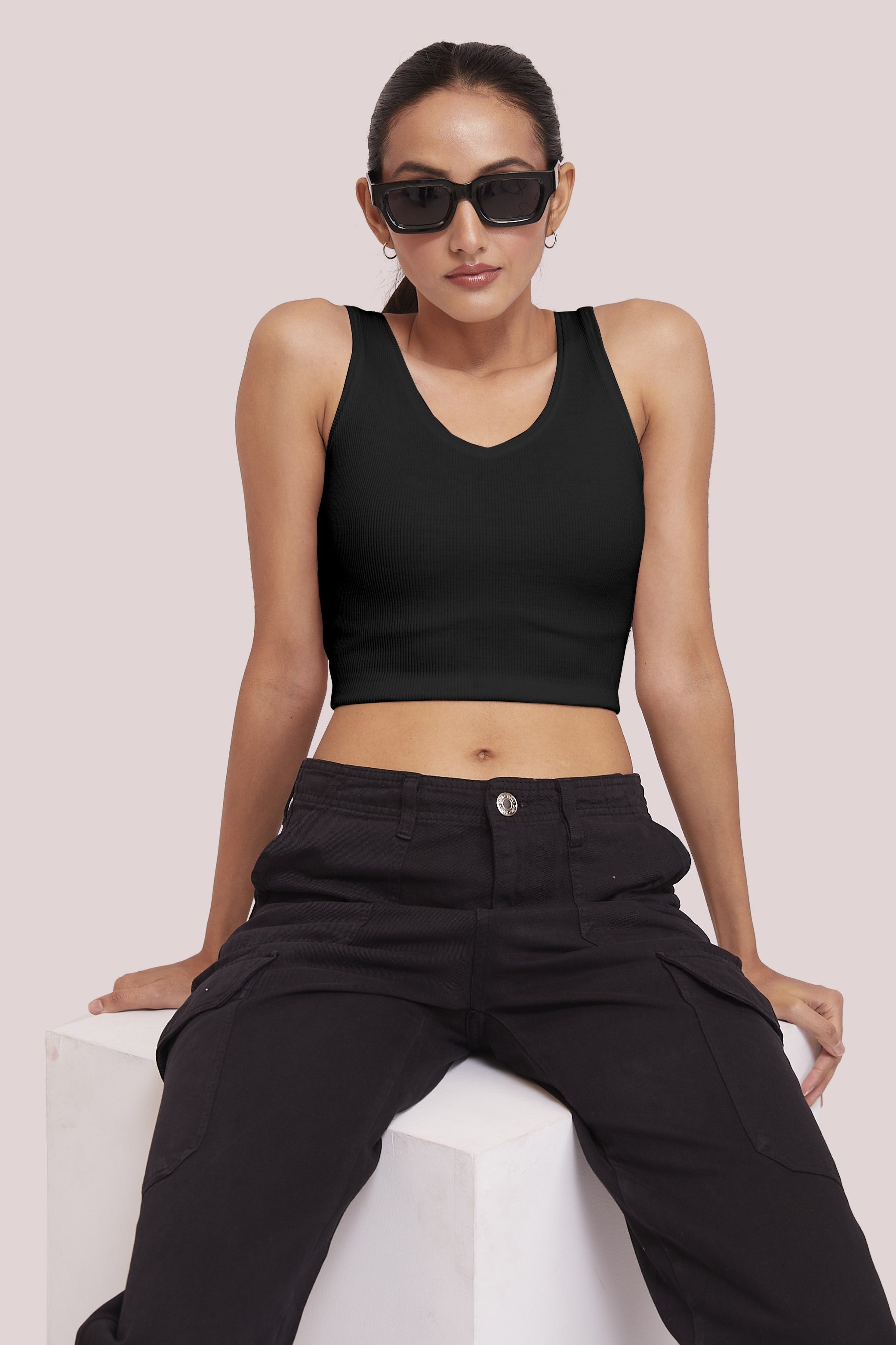 Bright Red Ribbed Scoop Neck Sleeveless Crop Top