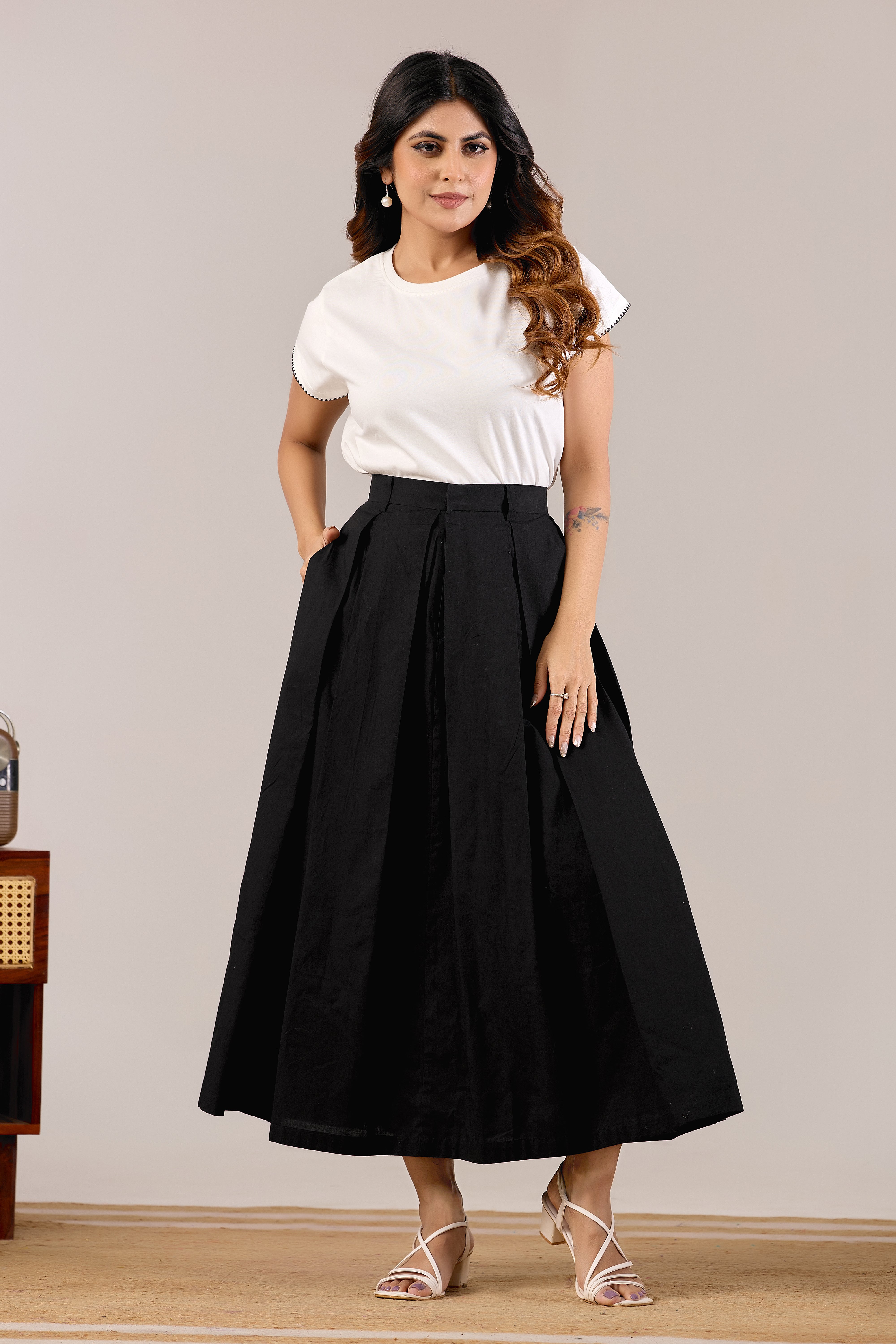 Sandstone Flow Pleated Skirt