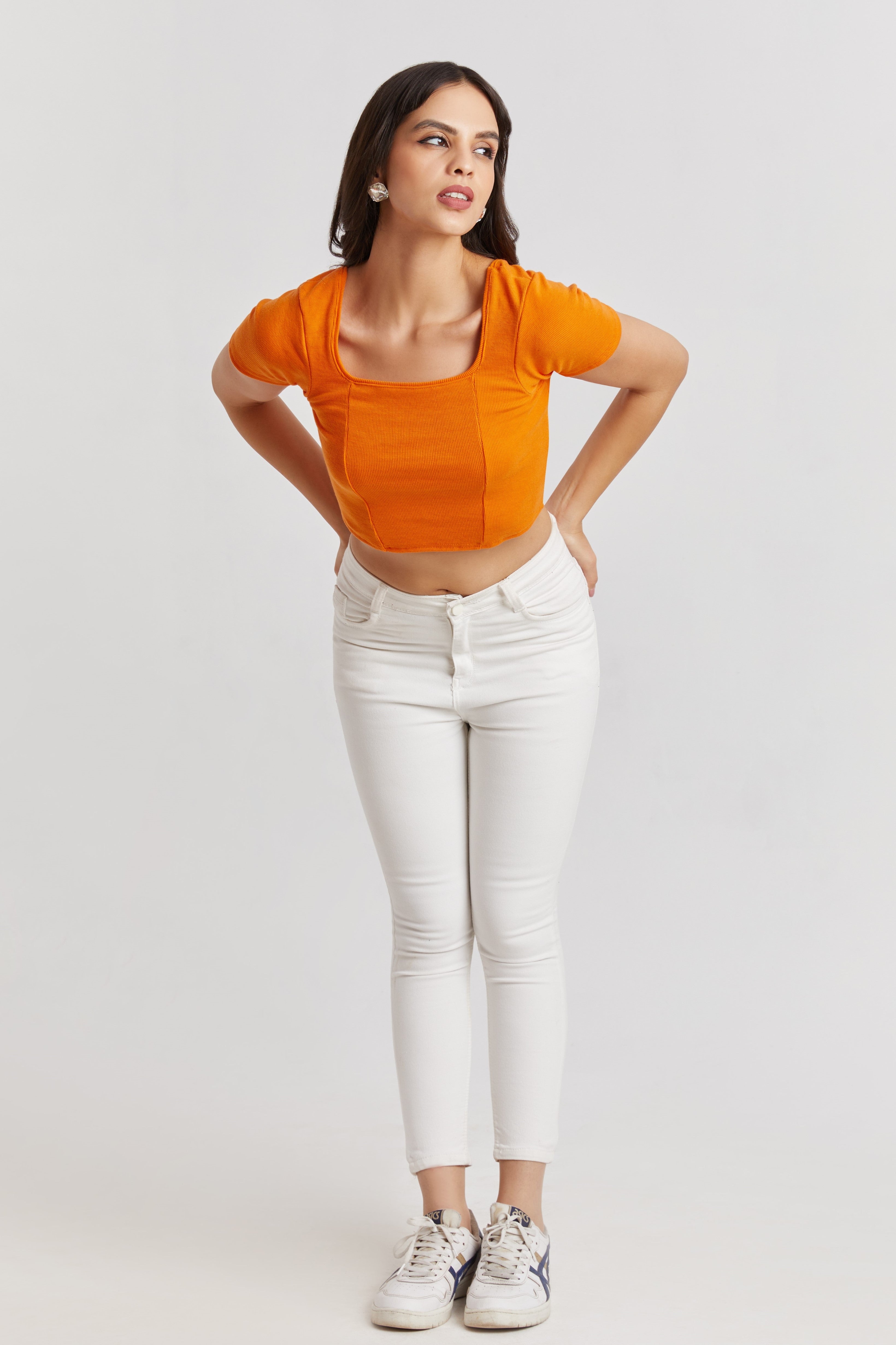 Black Ribbed Square Neck Crop Top