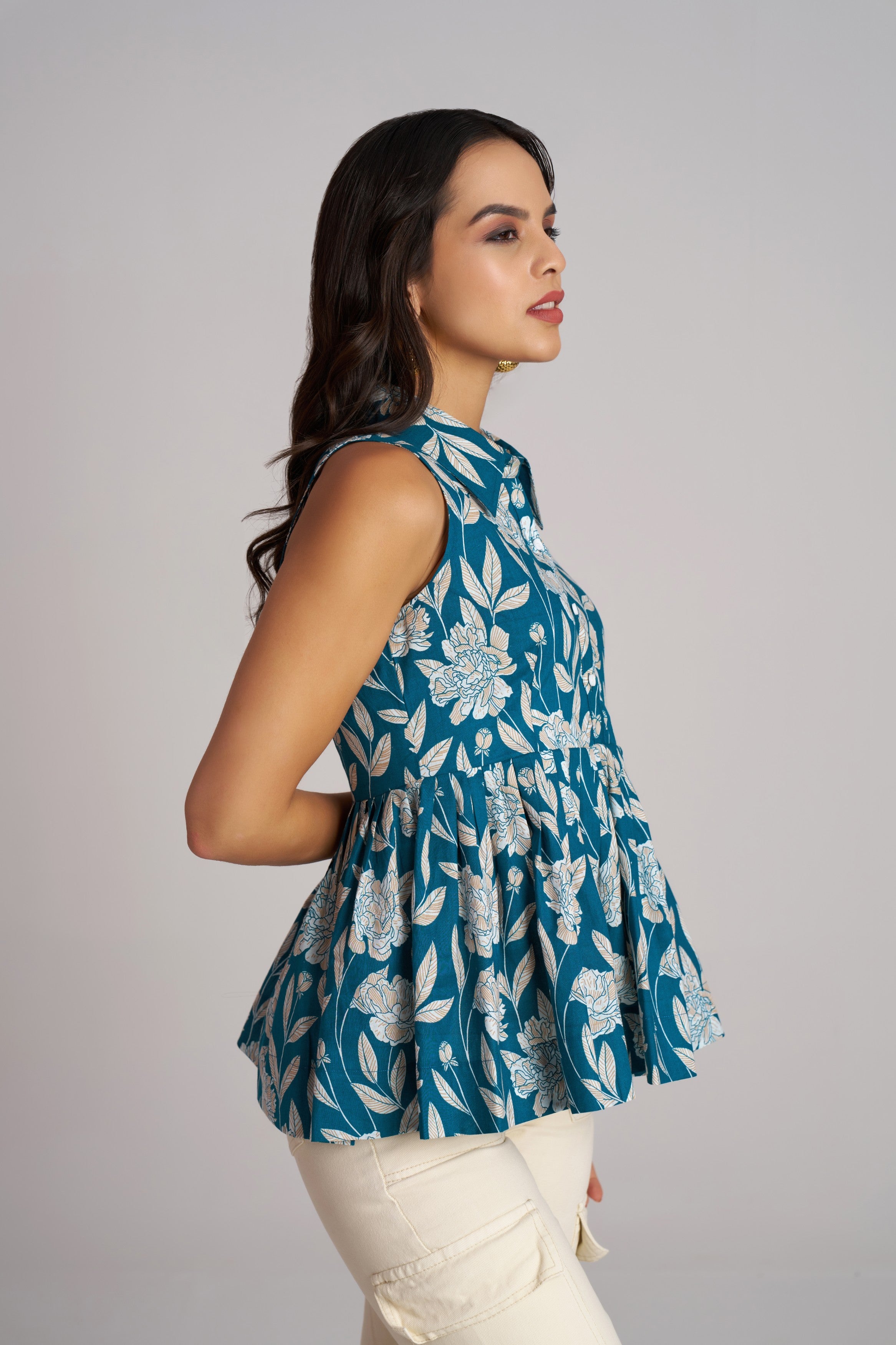 Olive Bloom Sleeveless Peplum Top