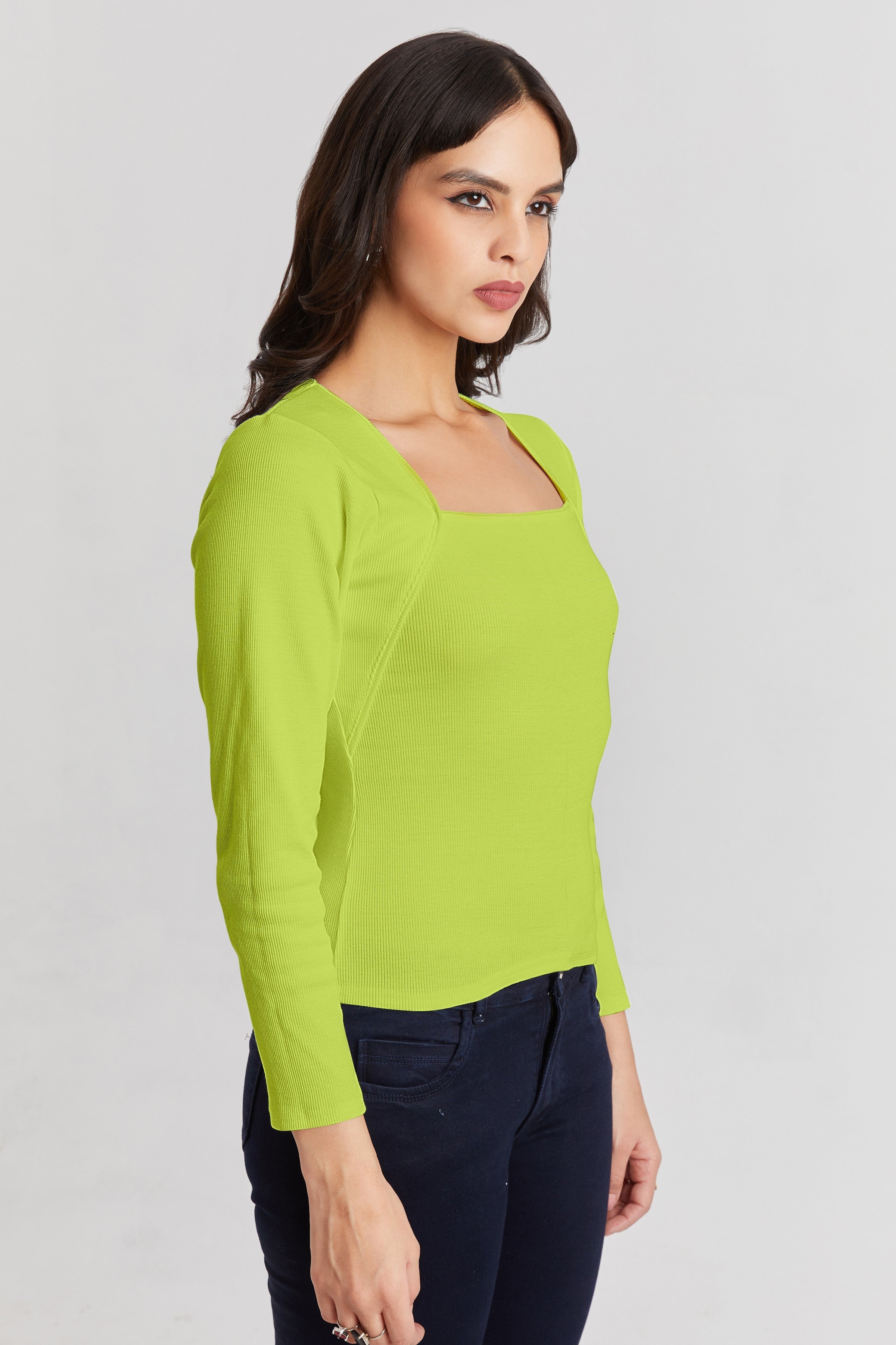 Neon Ribbed Square Neck Top