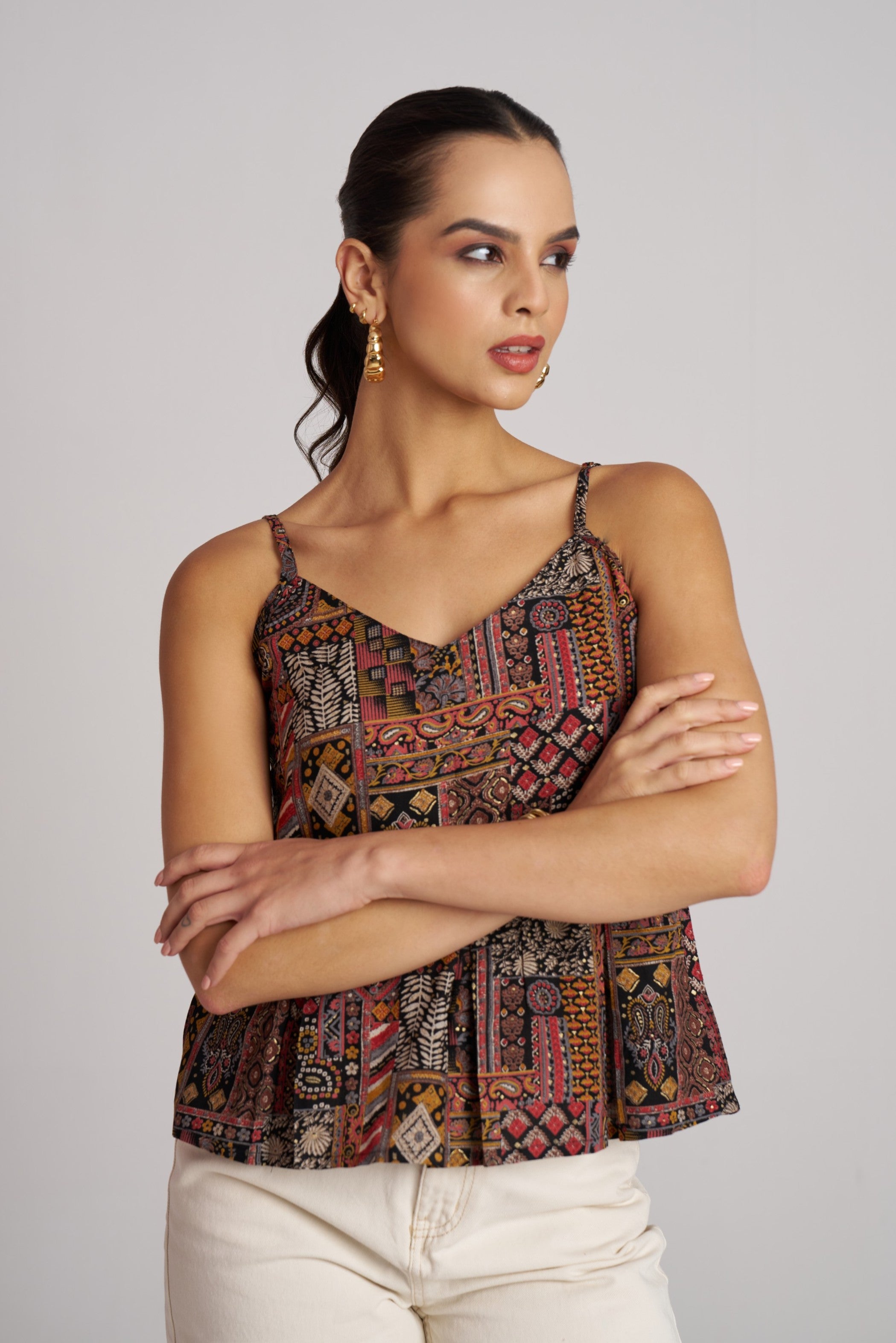 Forest Mosaic Printed Strap Top