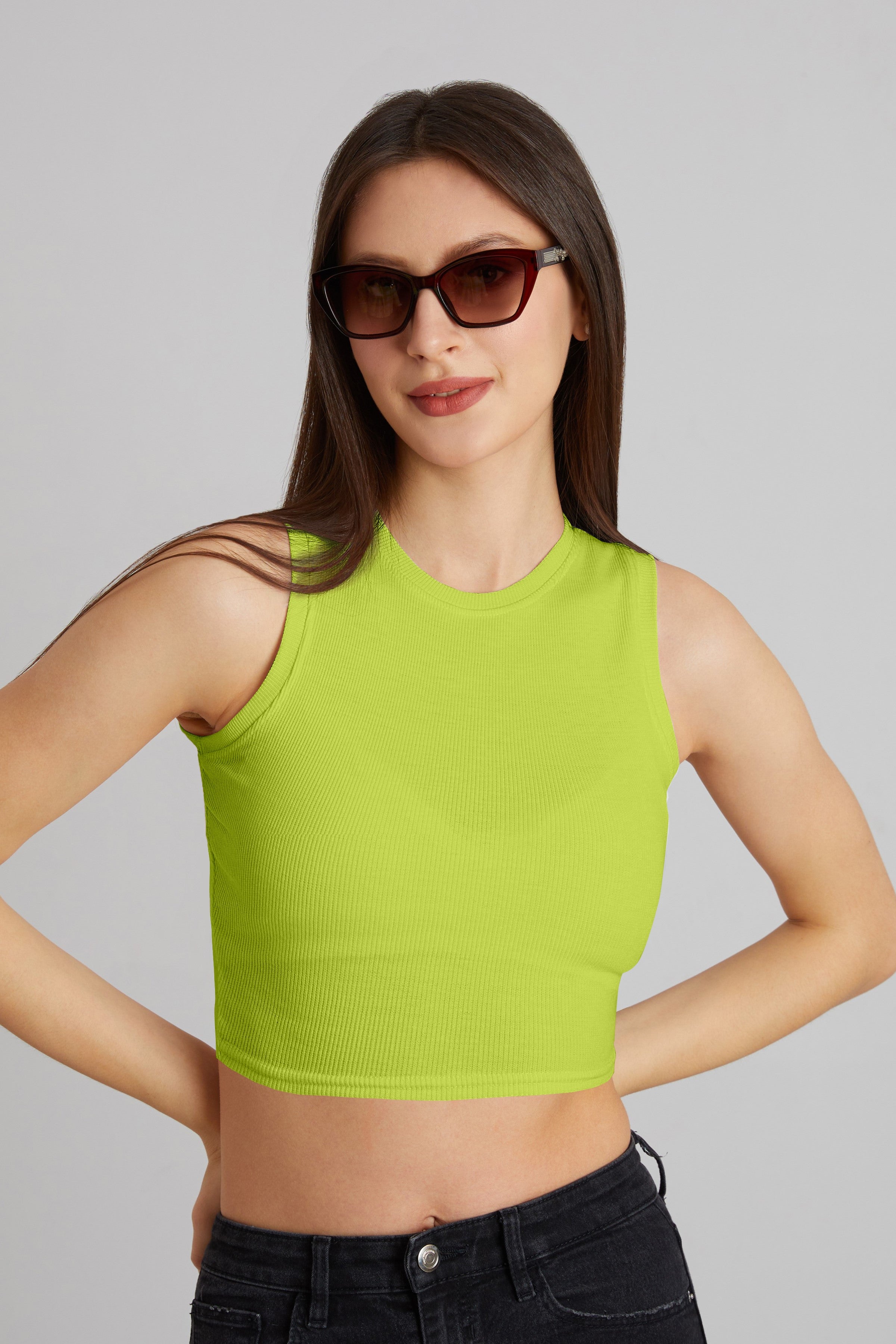 Bright Orange Ribbed Sleeveless Crop Top