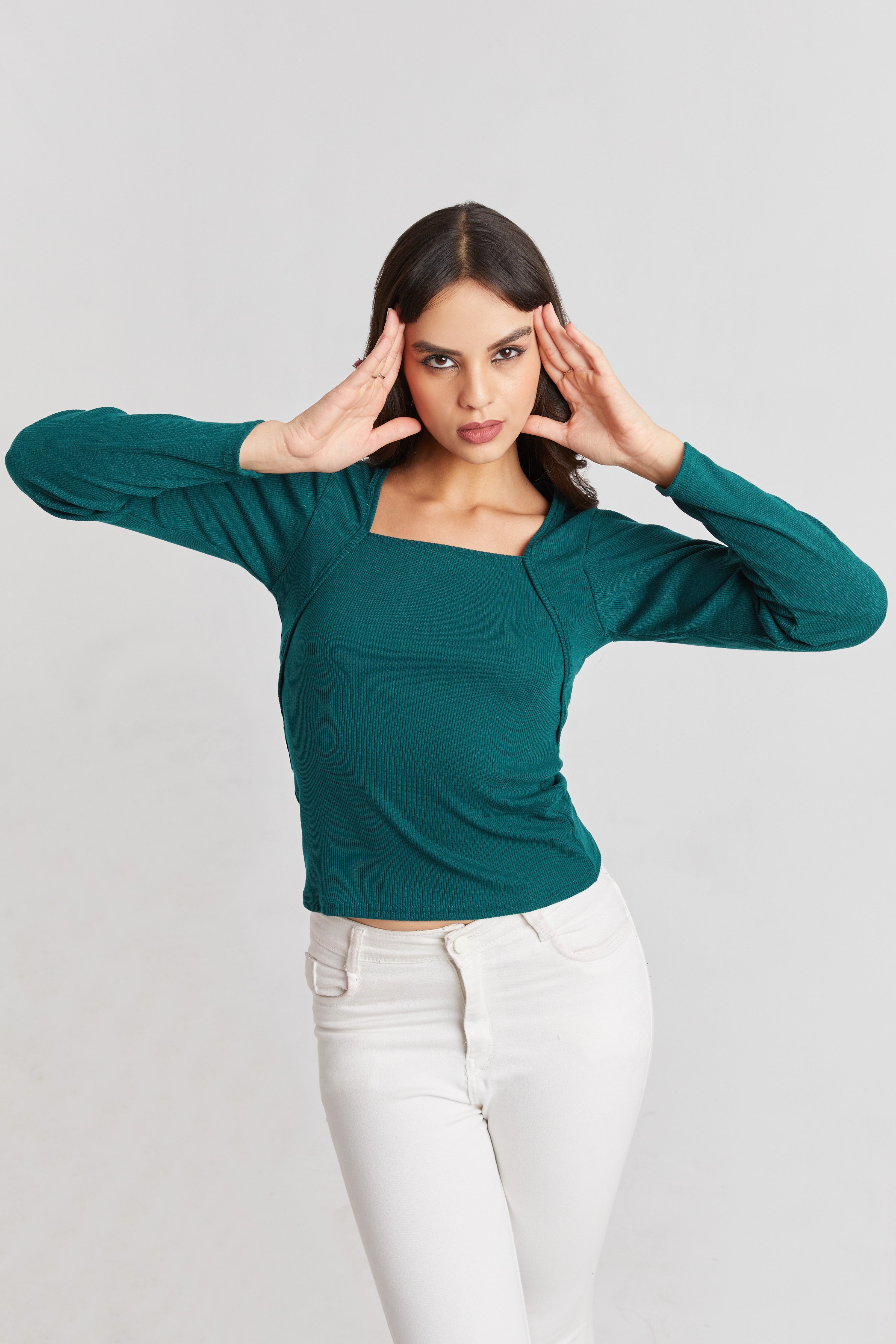 Black Ribbed Square Neck Top