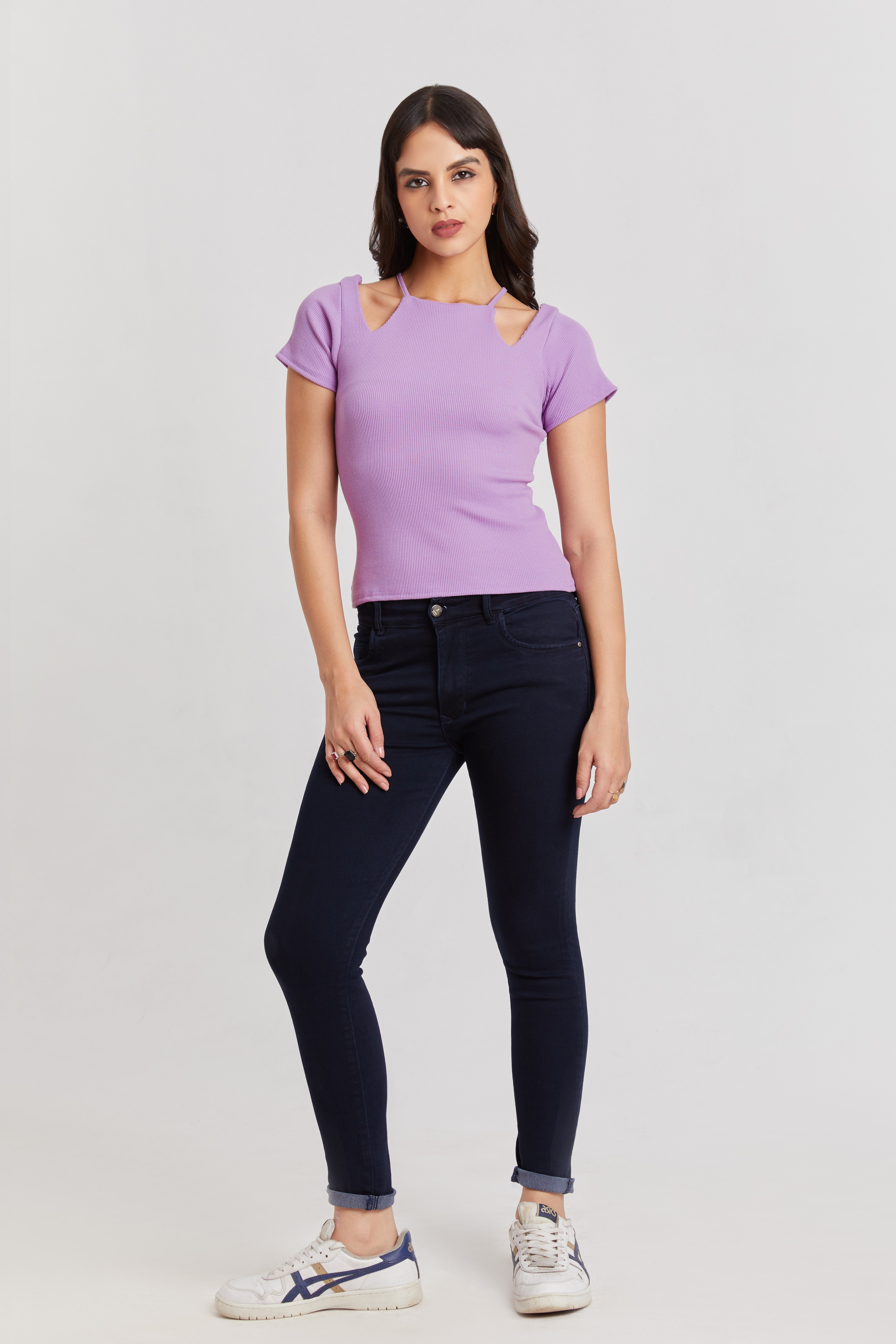 Midnight Black Ribbed Cutout Top