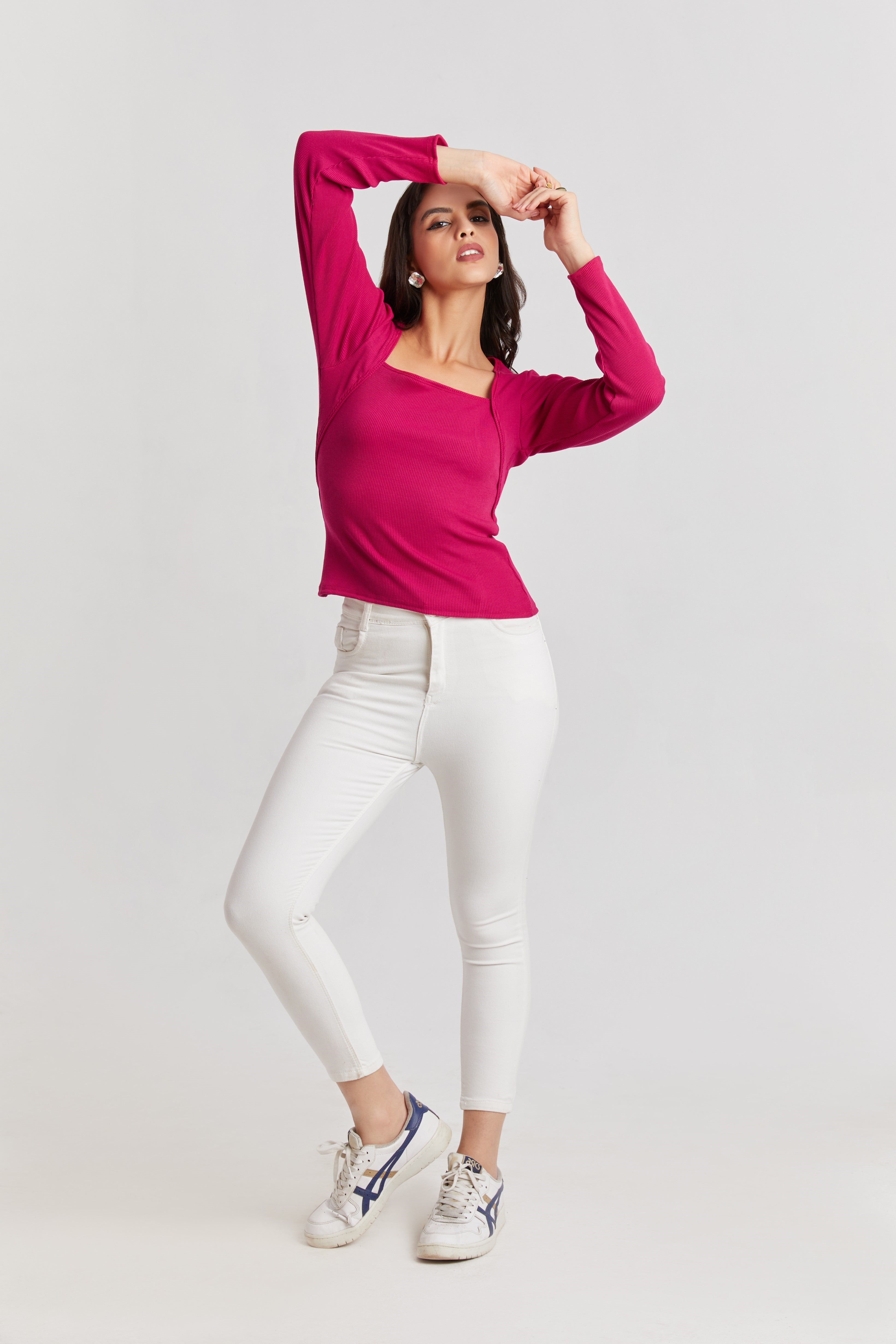 Pink Ribbed Square Neck Top