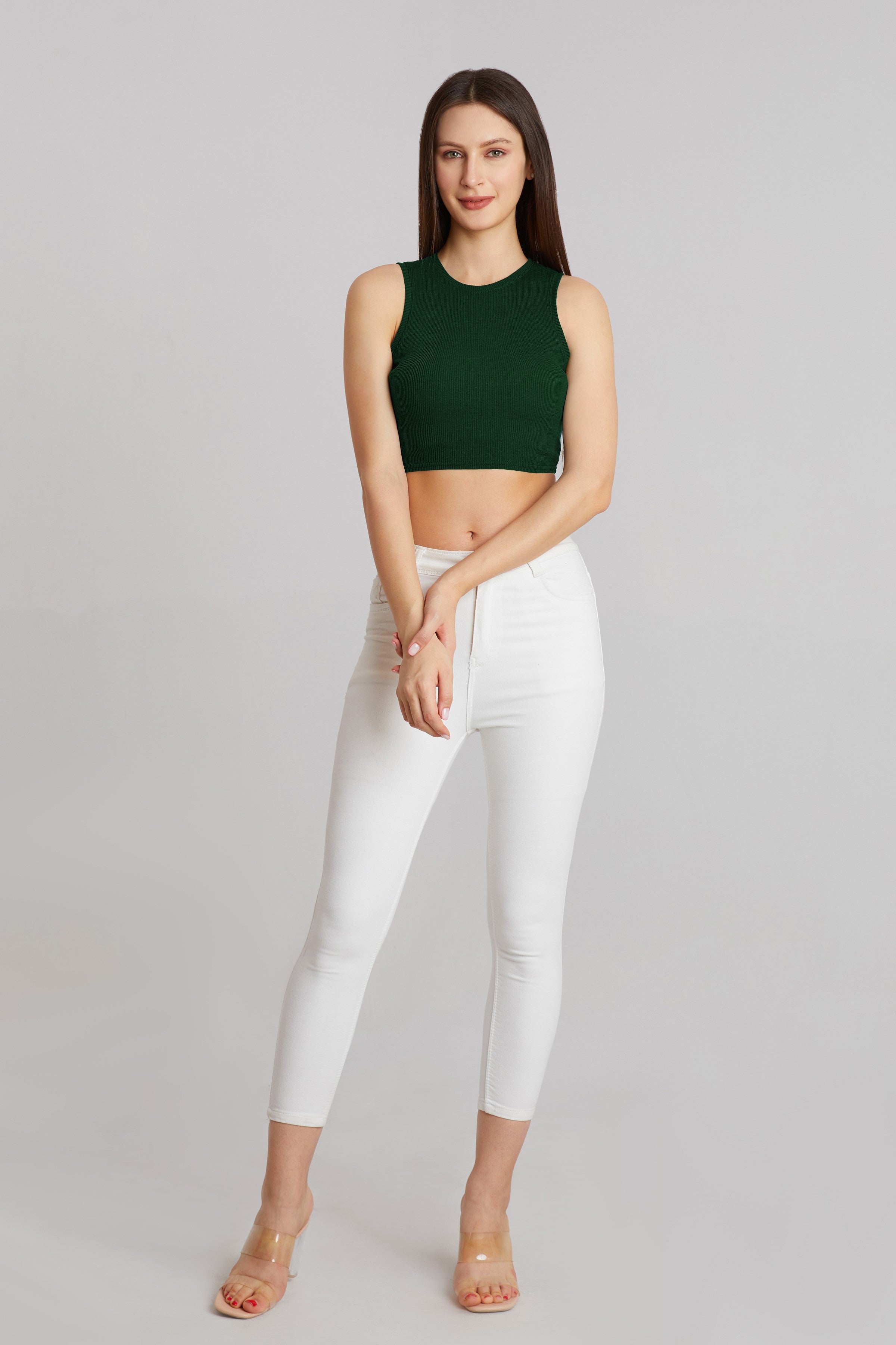 Bright Orange Ribbed Sleeveless Crop Top