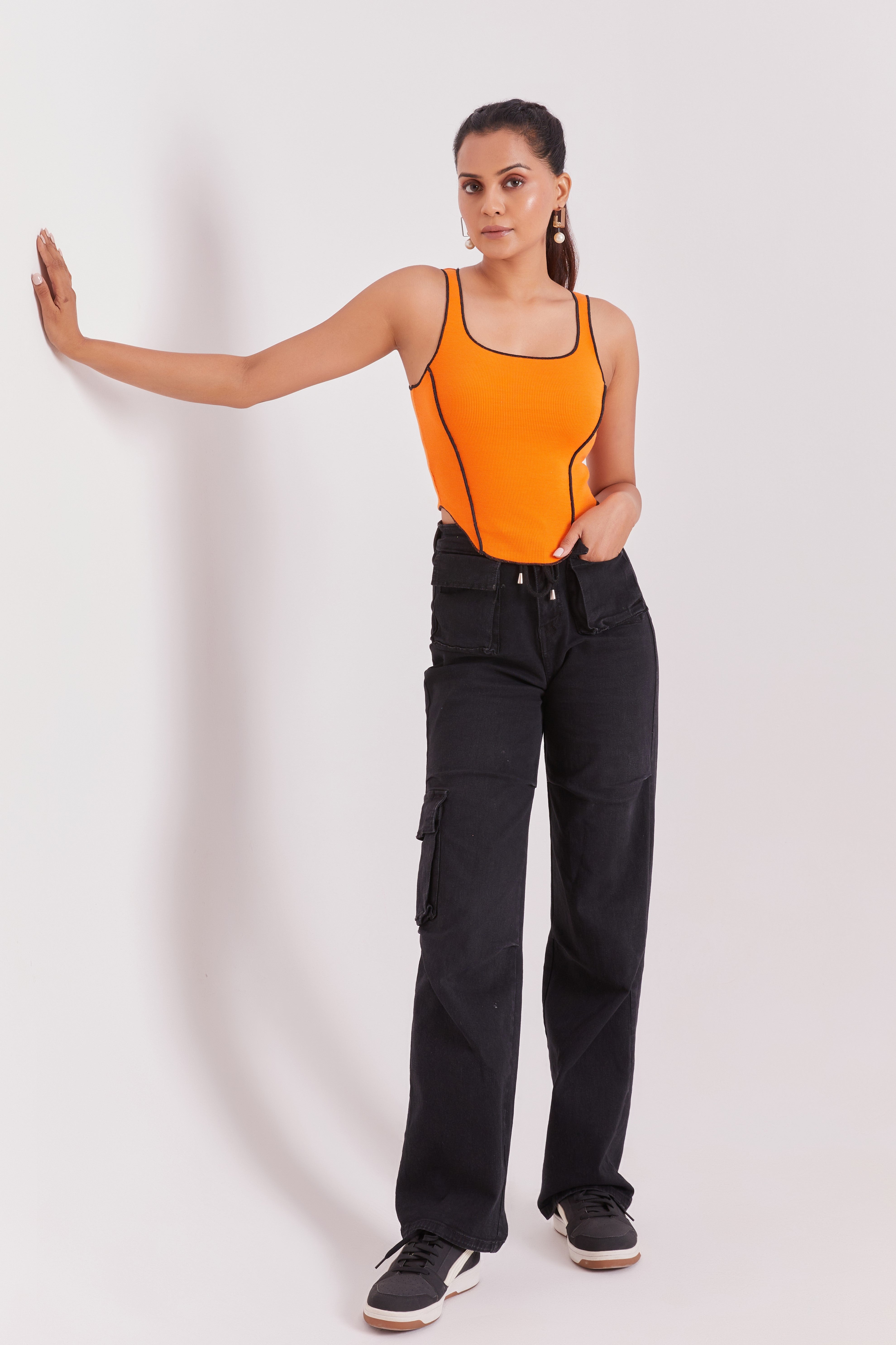 Orange Contrast Stitch Tank Top