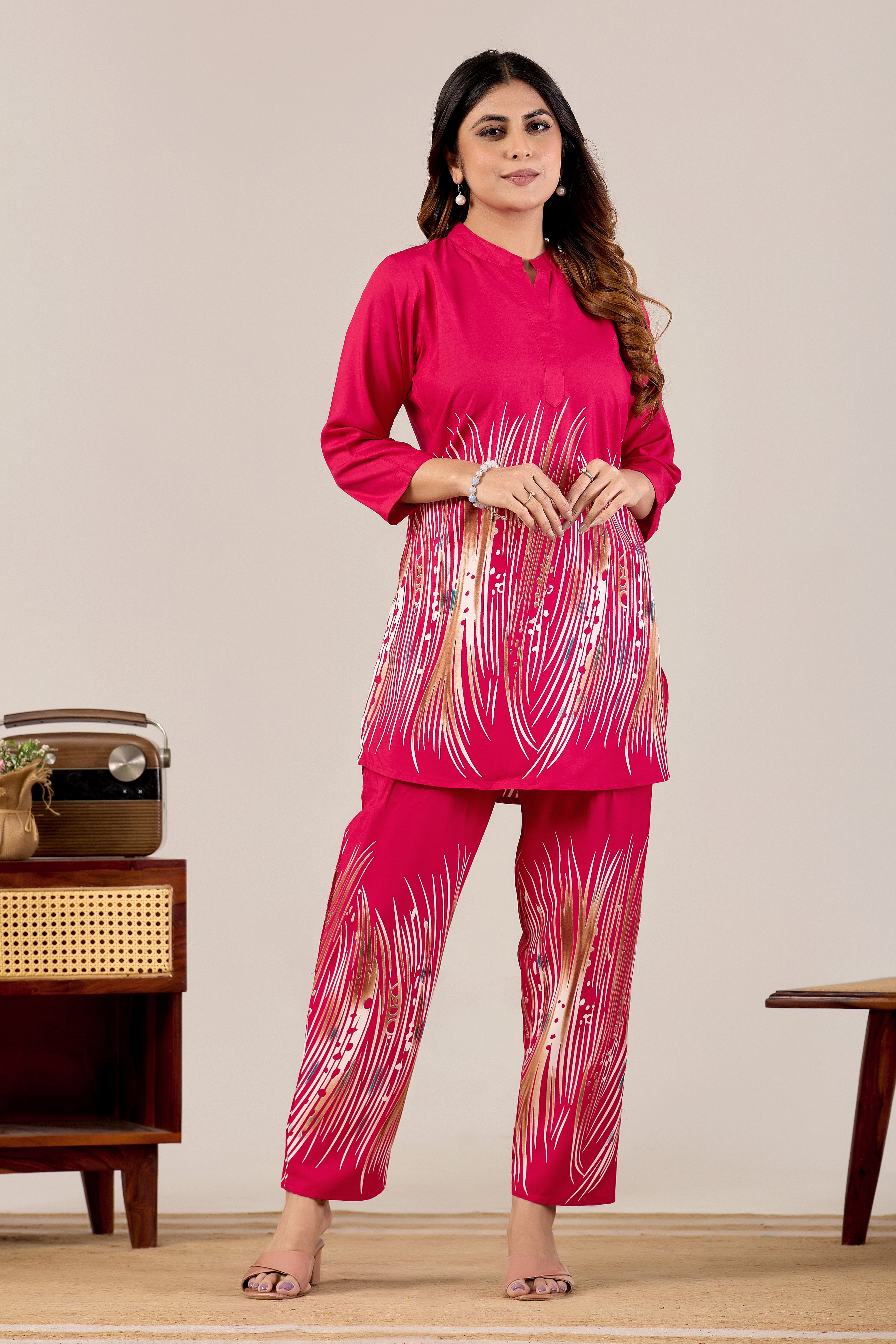 Rani Pink Abstract Wave Co-ord Set