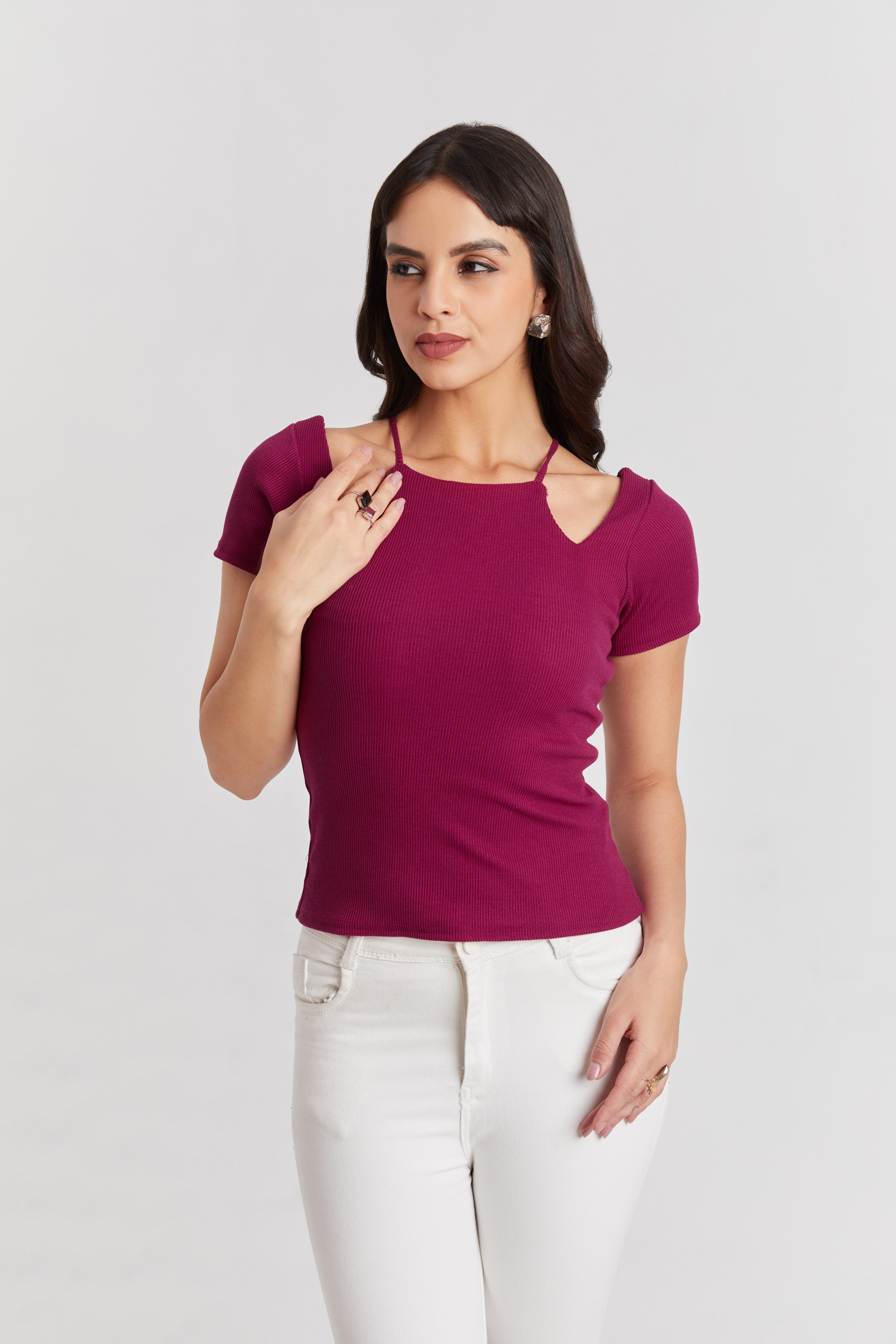 Midnight Black Ribbed Cutout Top