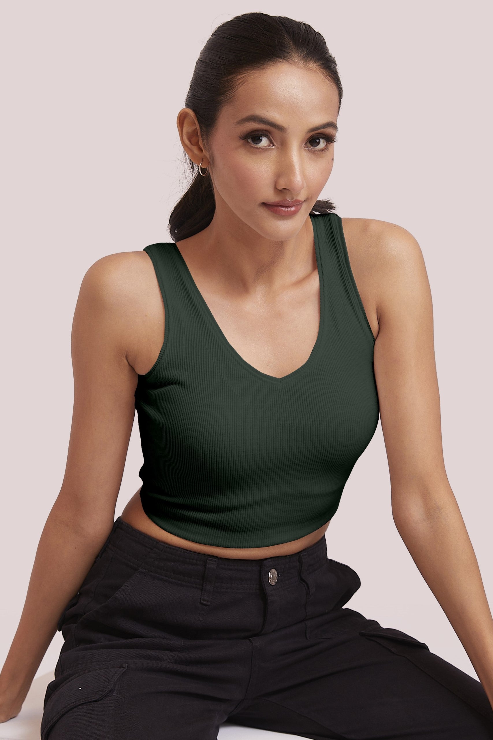 Black Ribbed Scoop Neck Sleeveless Crop Top