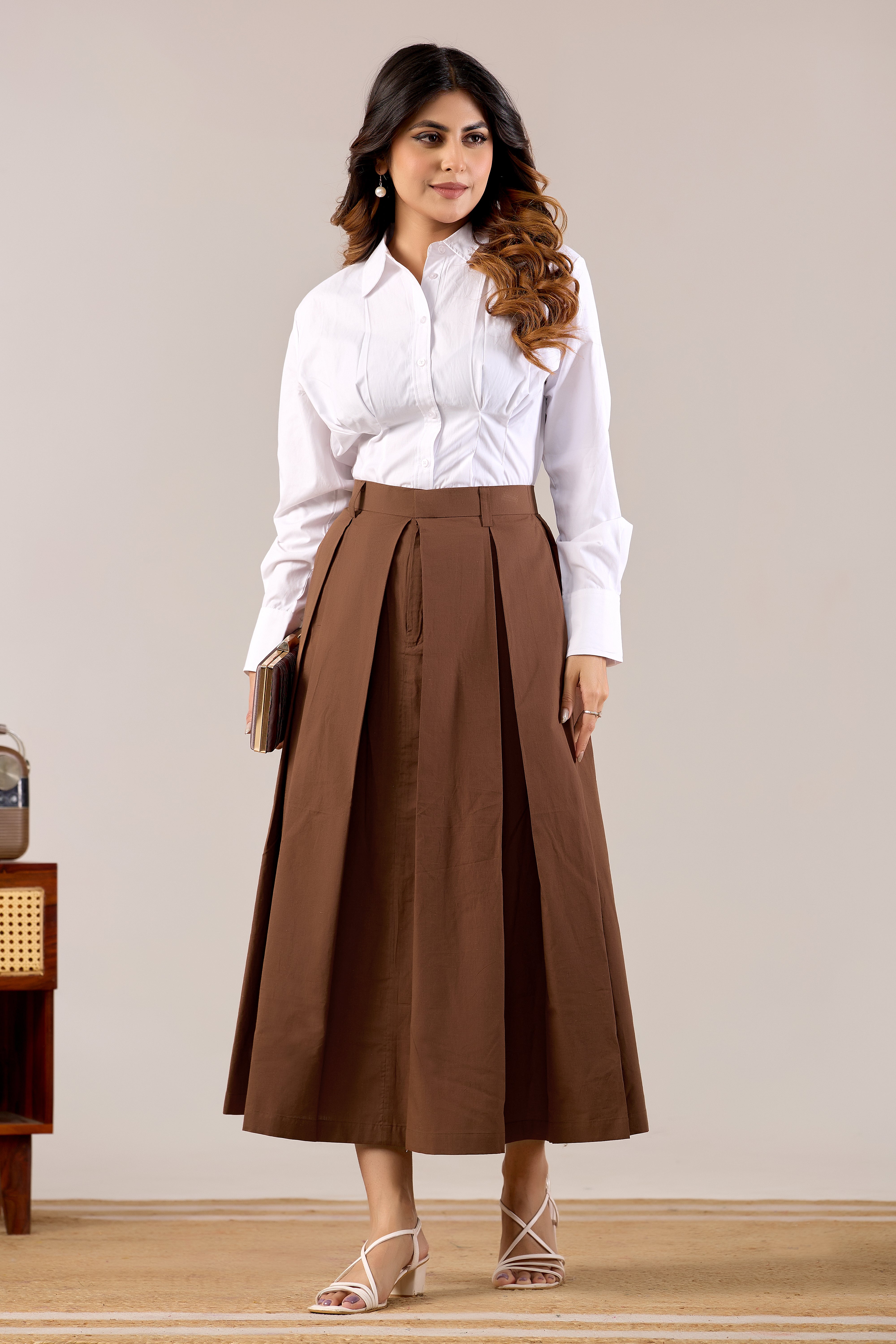 Sandstone Flow Pleated Skirt