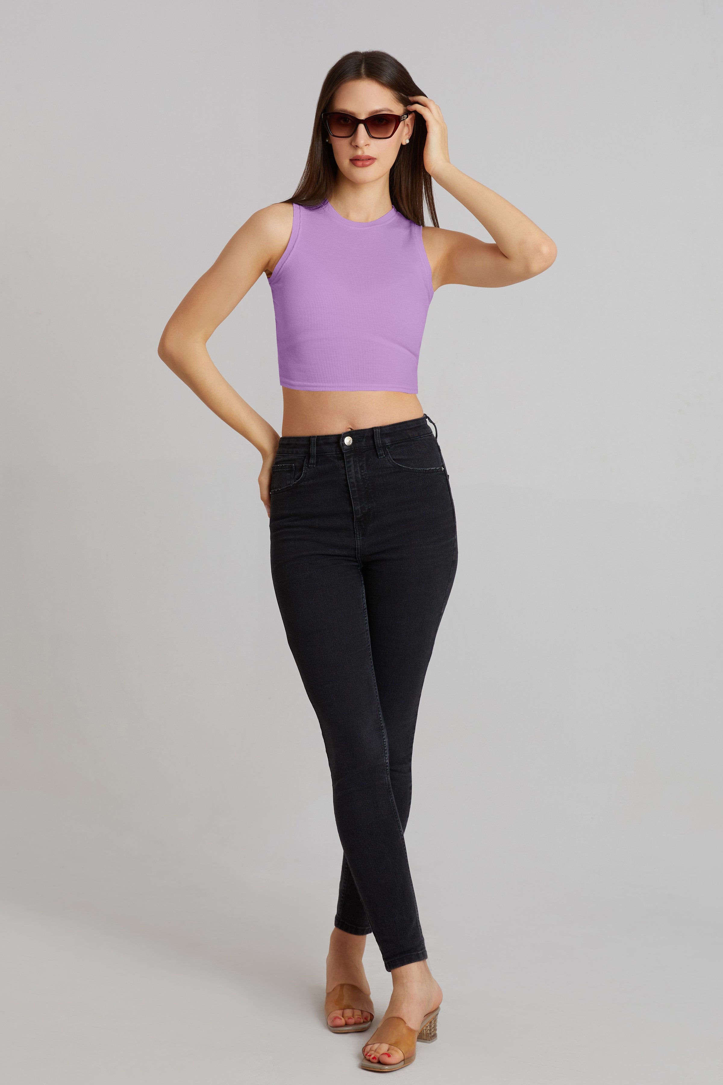 Bright Orange Ribbed Sleeveless Crop Top