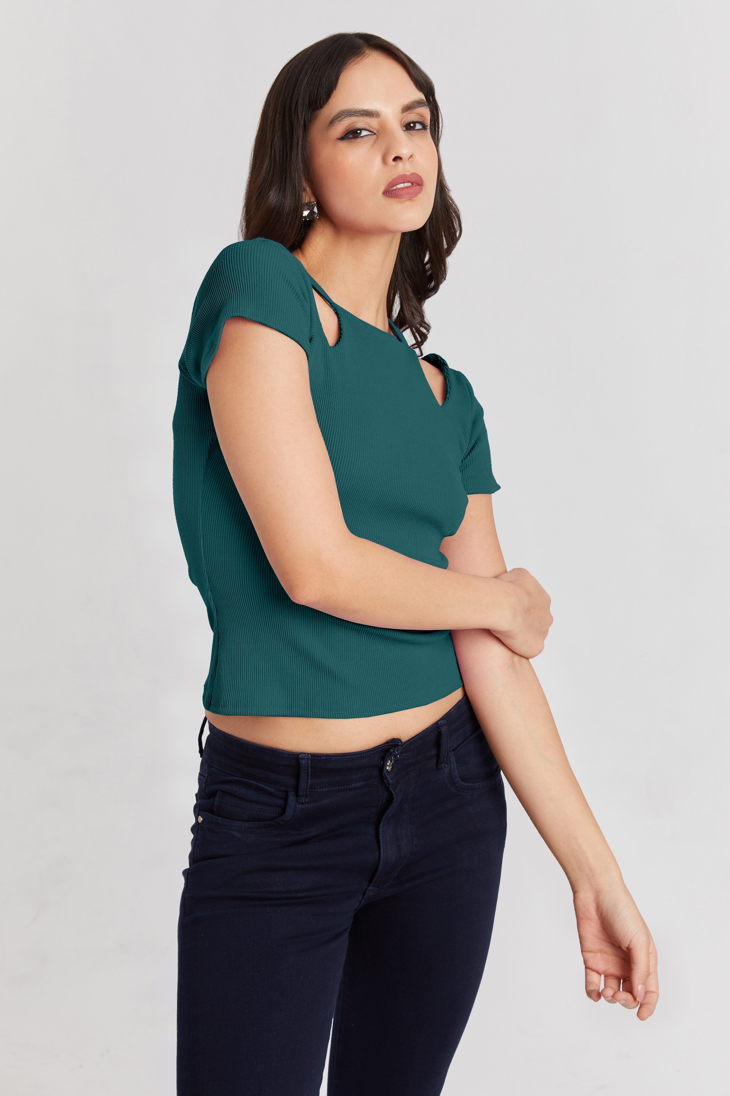 Midnight Black Ribbed Cutout Top