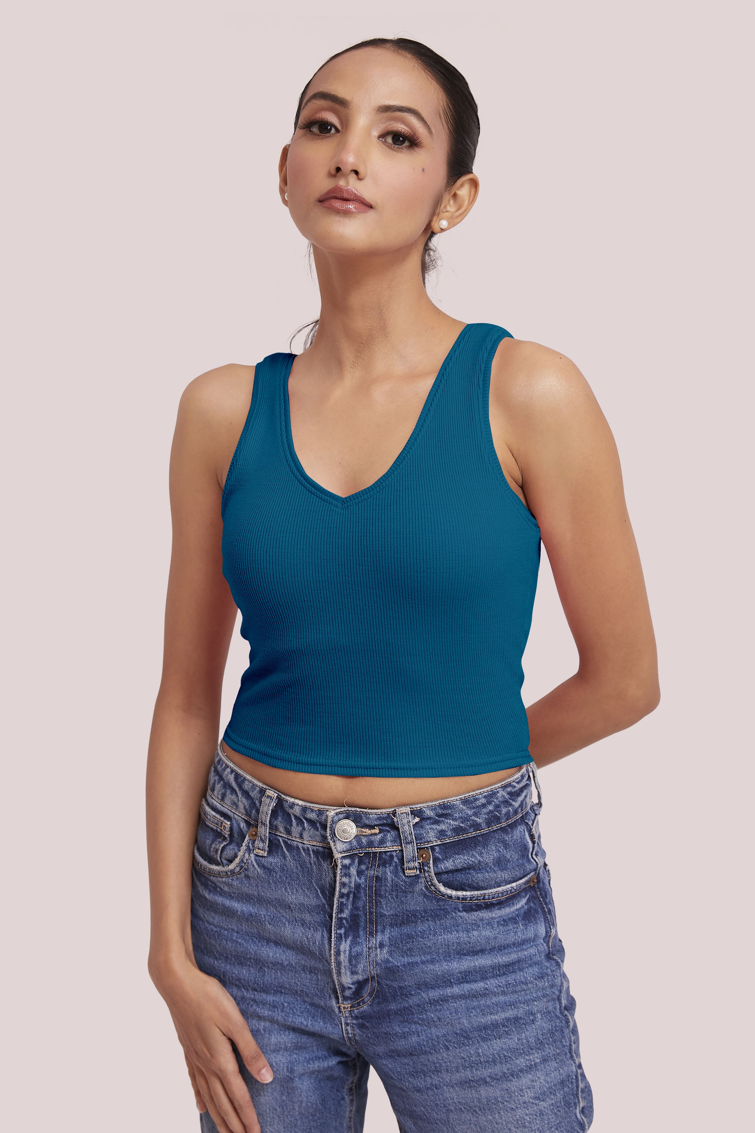 Black Ribbed Scoop Neck Sleeveless Crop Top