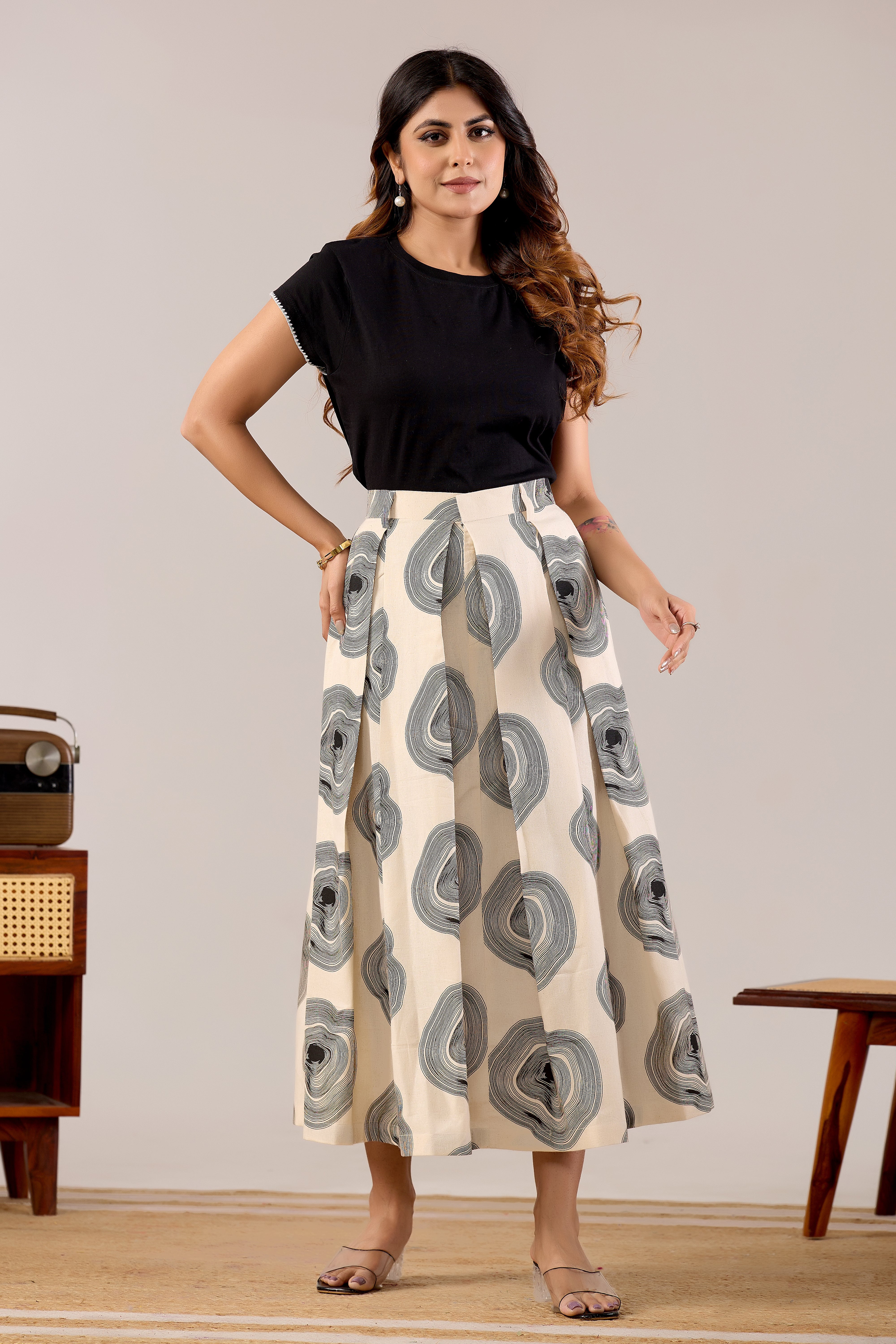 Stone Ripple A-Line Midi Skirt