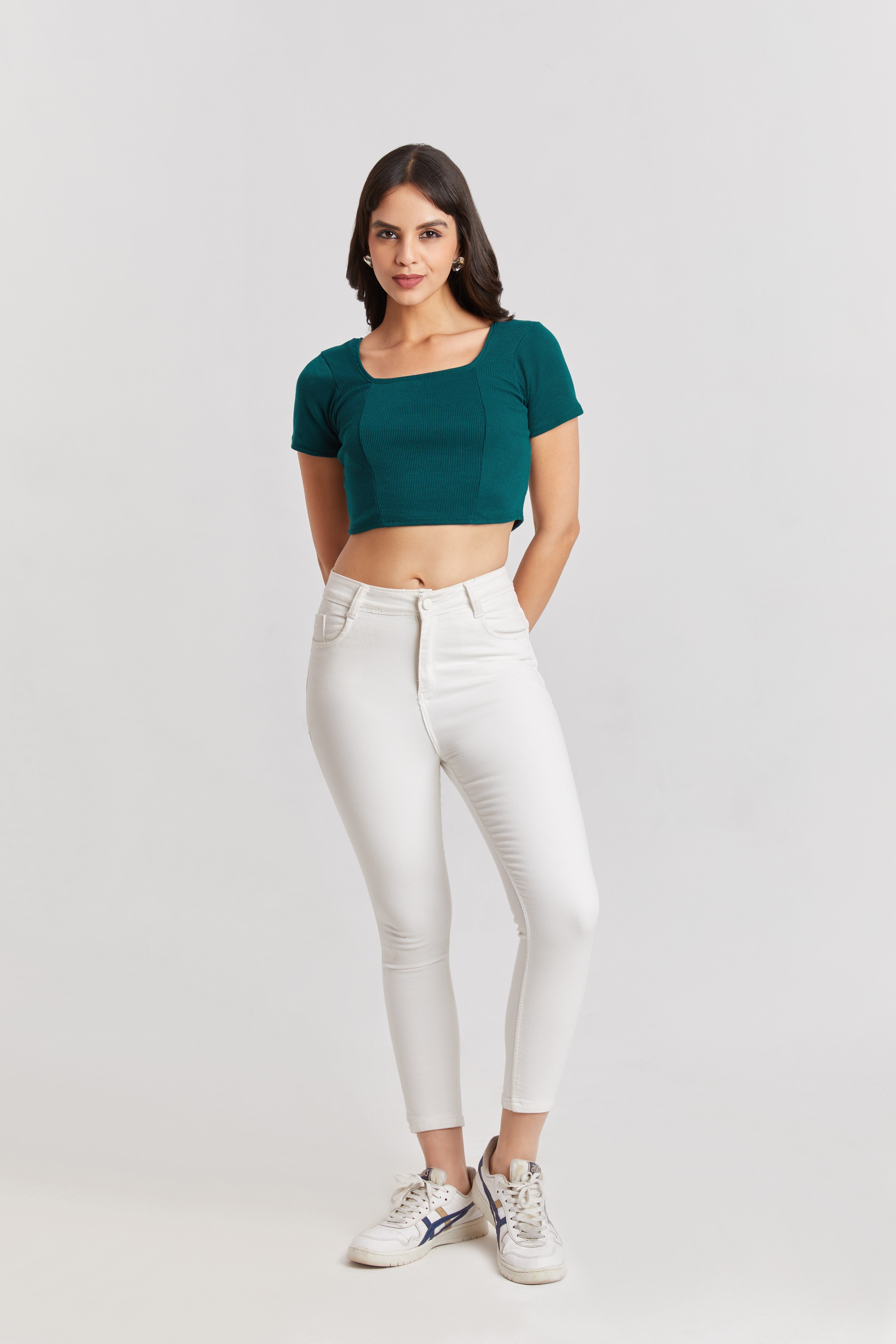 Tail Green Ribbed Square Neck Crop Top