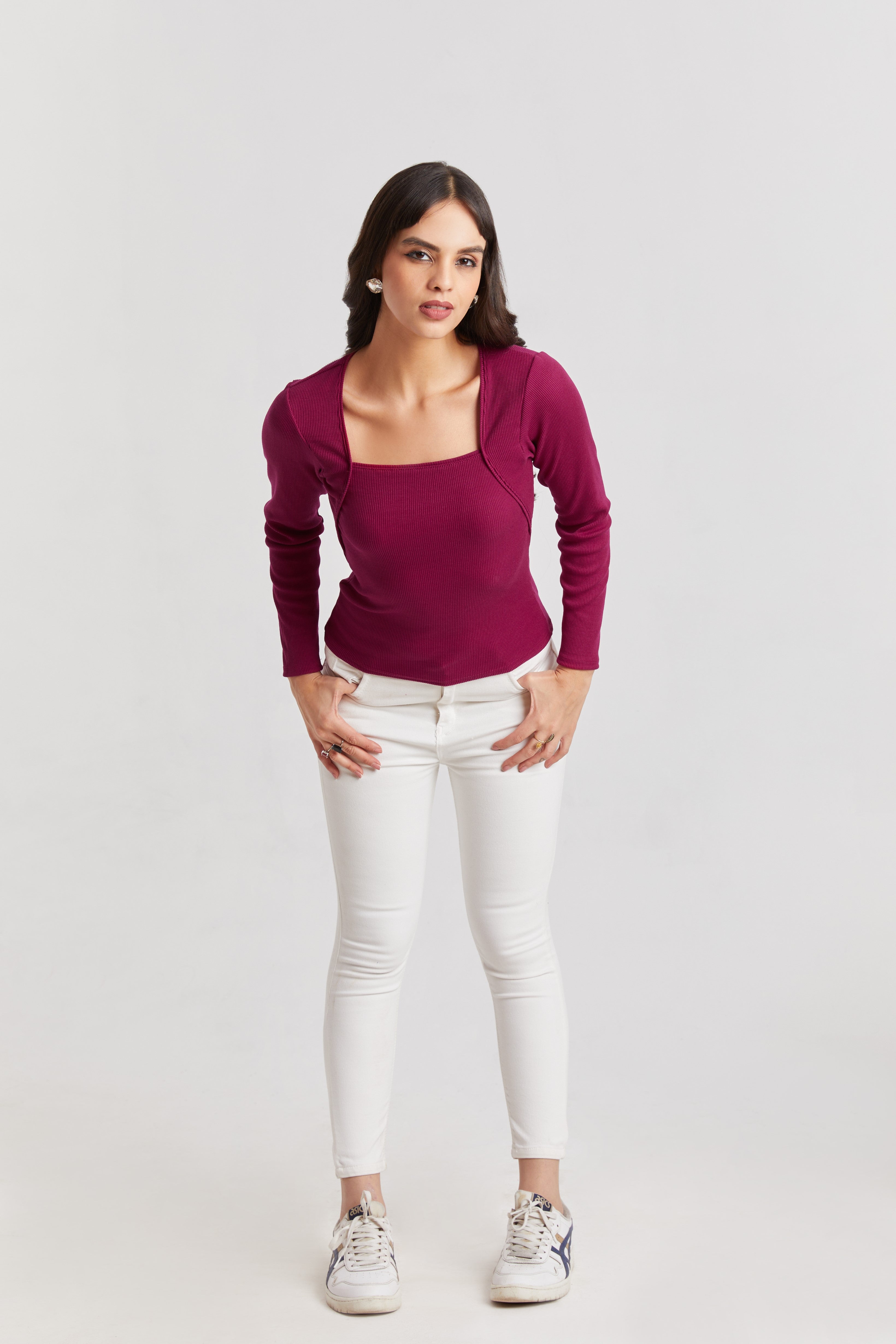 Black Ribbed Square Neck Top