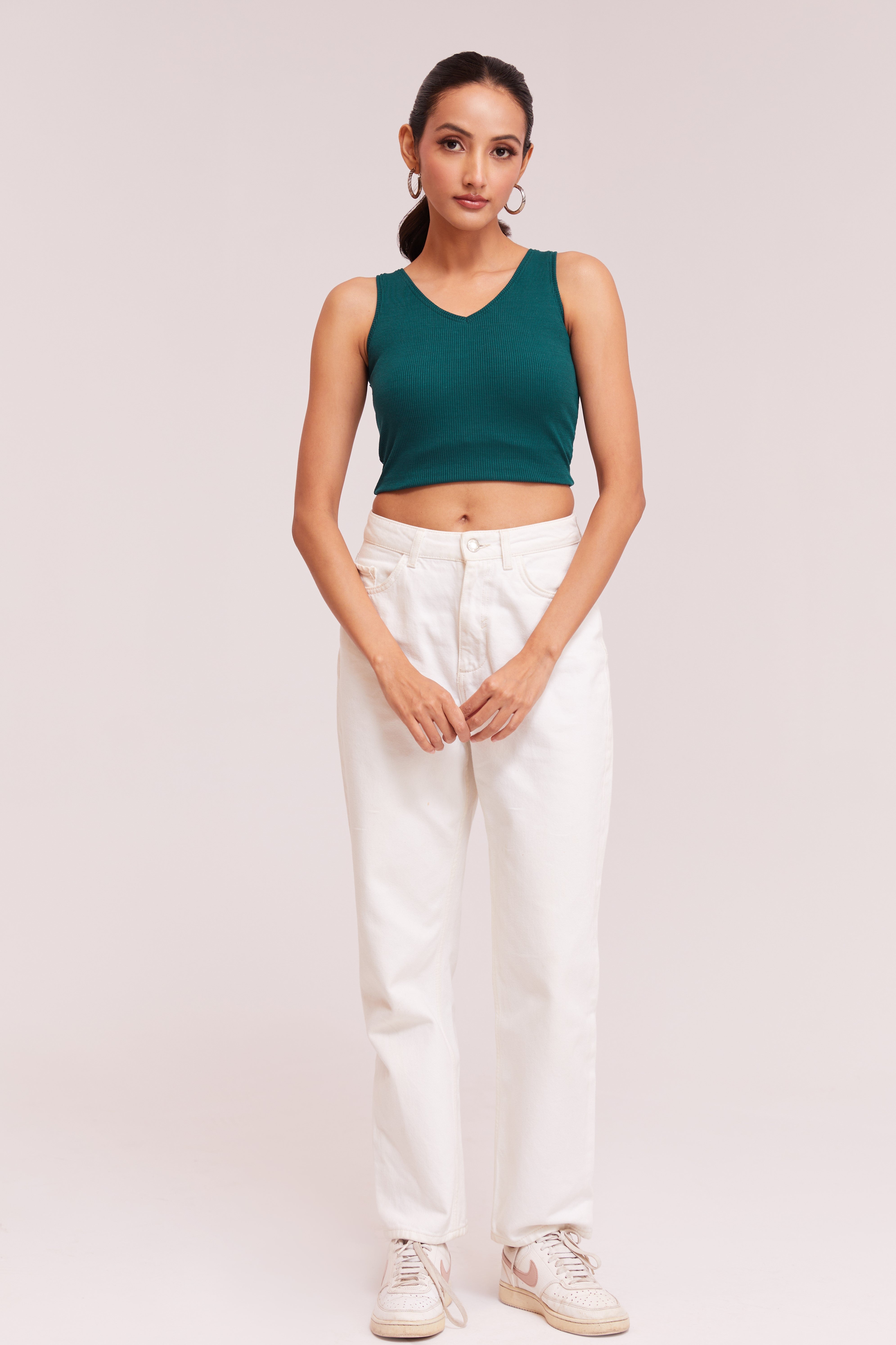 Tail Green Ribbed V-Neck Sleeveless Crop Top