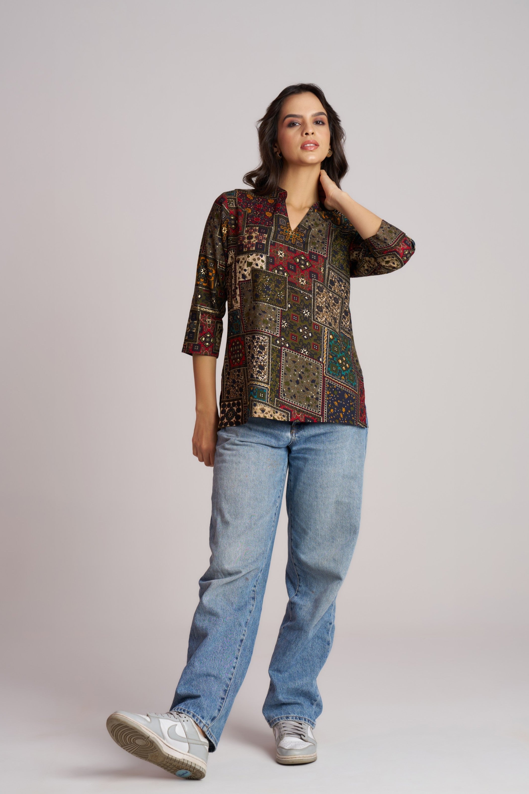 Olive Artisan Patch Top