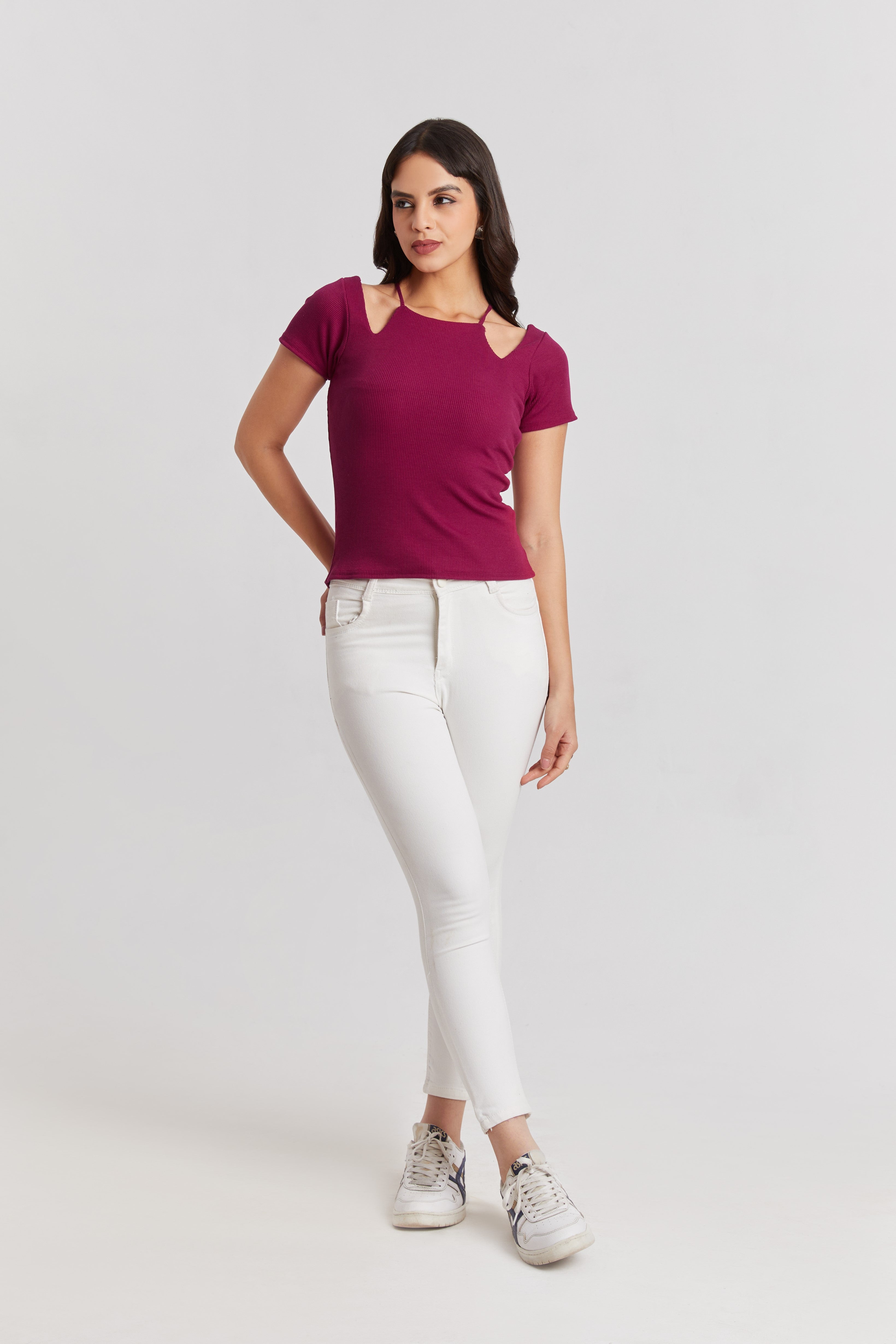 Midnight Black Ribbed Cutout Top