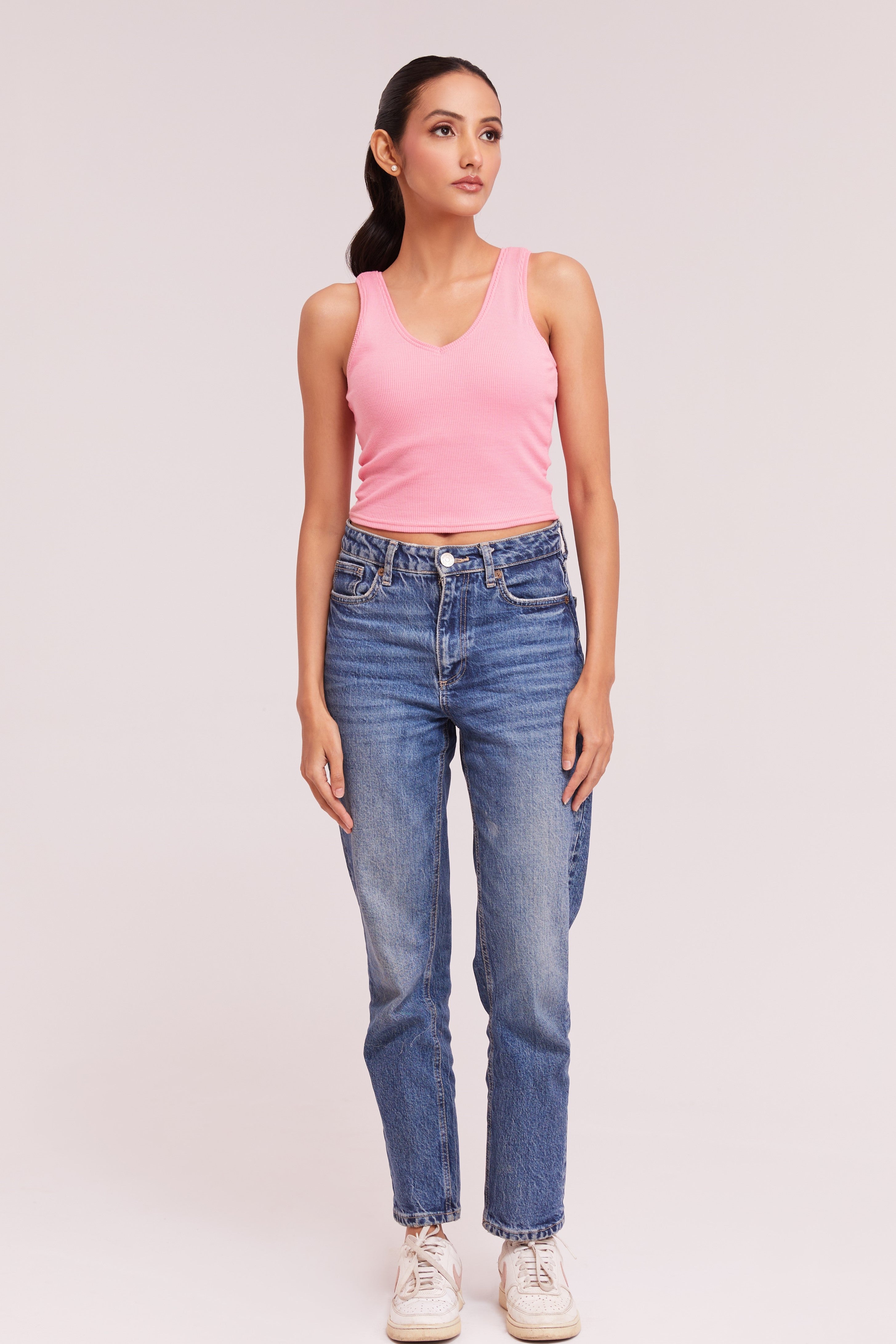 Soft Pink Ribbed Scoop Neck Sleeveless Crop Top