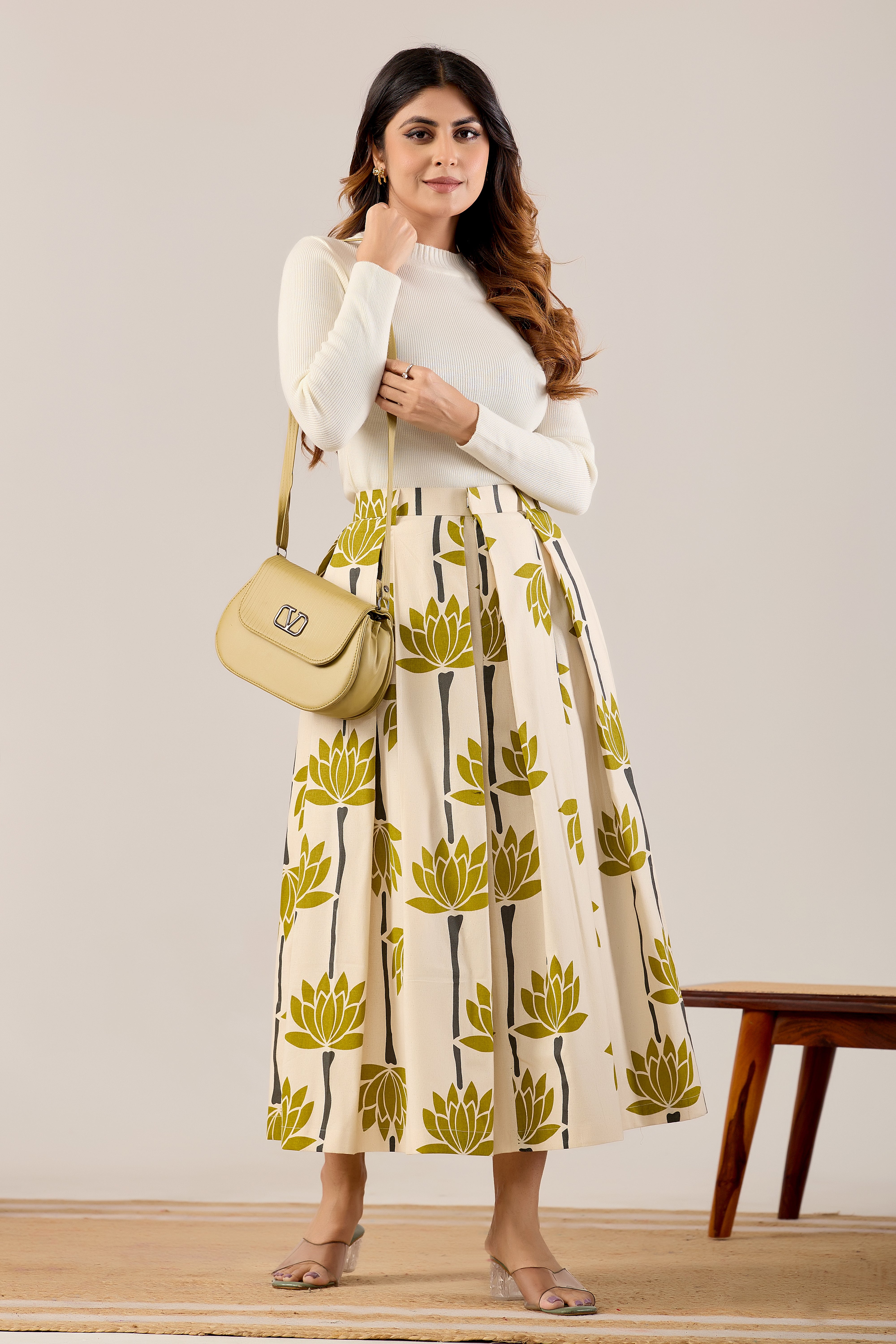 Lotus Bloom Printed Midi Skirt